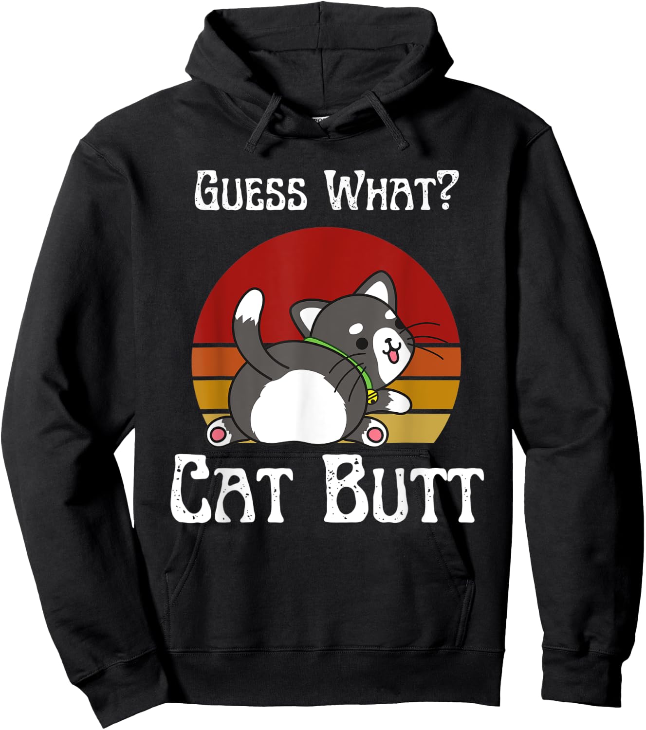 Retro Vintage Guess What Cat Butt Funny Hoodie - Hoodie | Black