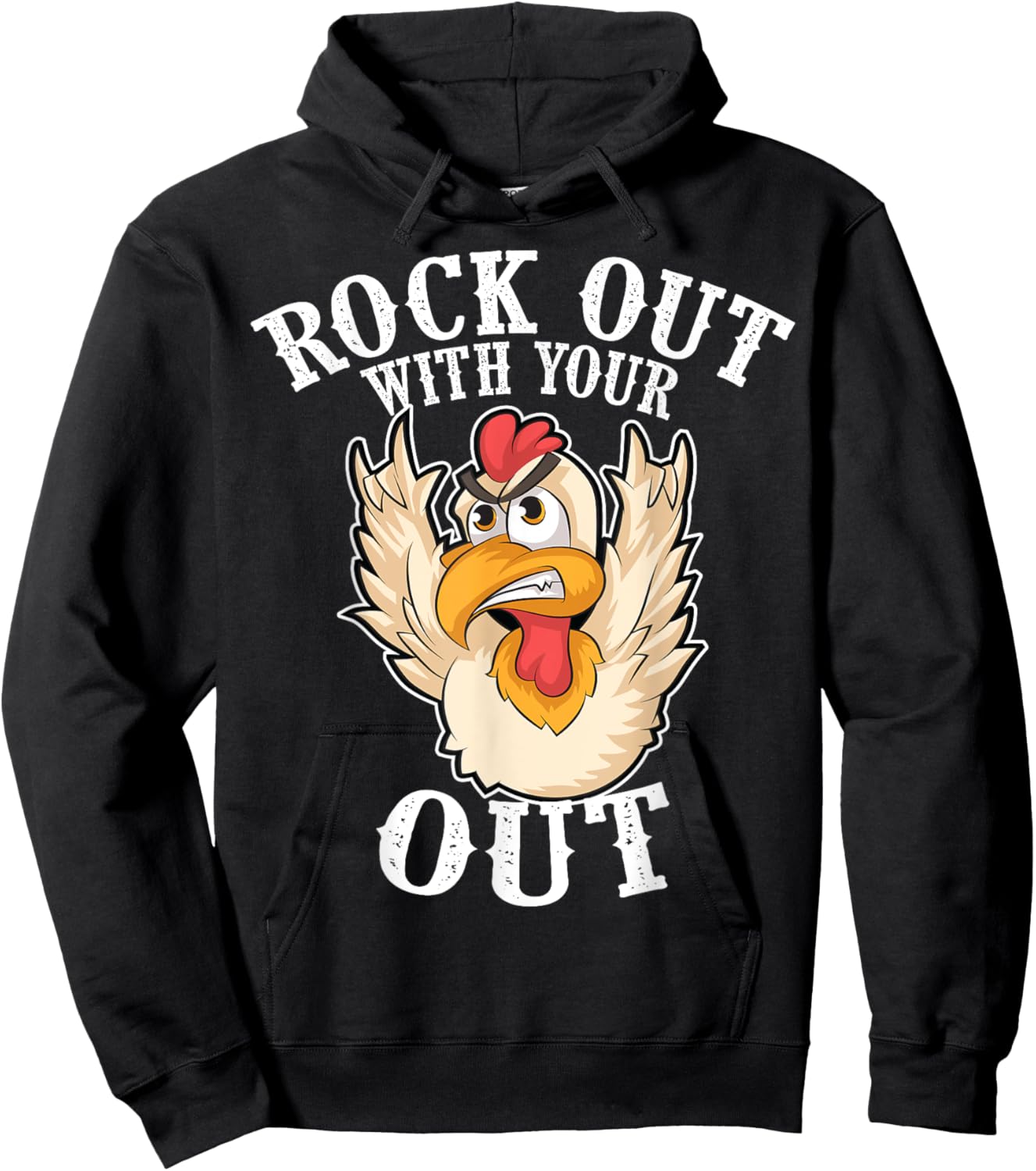 Funny Rock Out With Your Cock Out | Cool Chicken Lover Gift Hoodie - Hoodie | Black