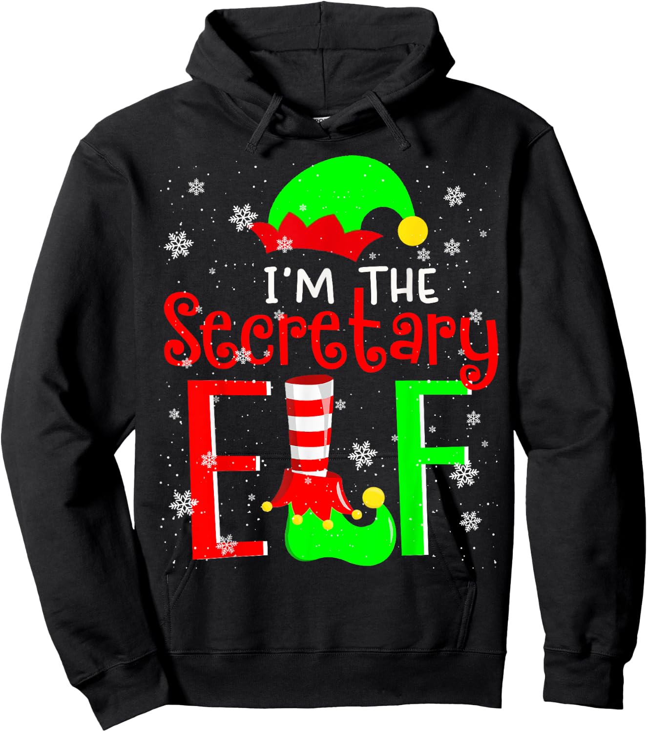 I'm The Secretary ELF Funny Christmas Elf Matching Family Hoodie - Hoodie | Black