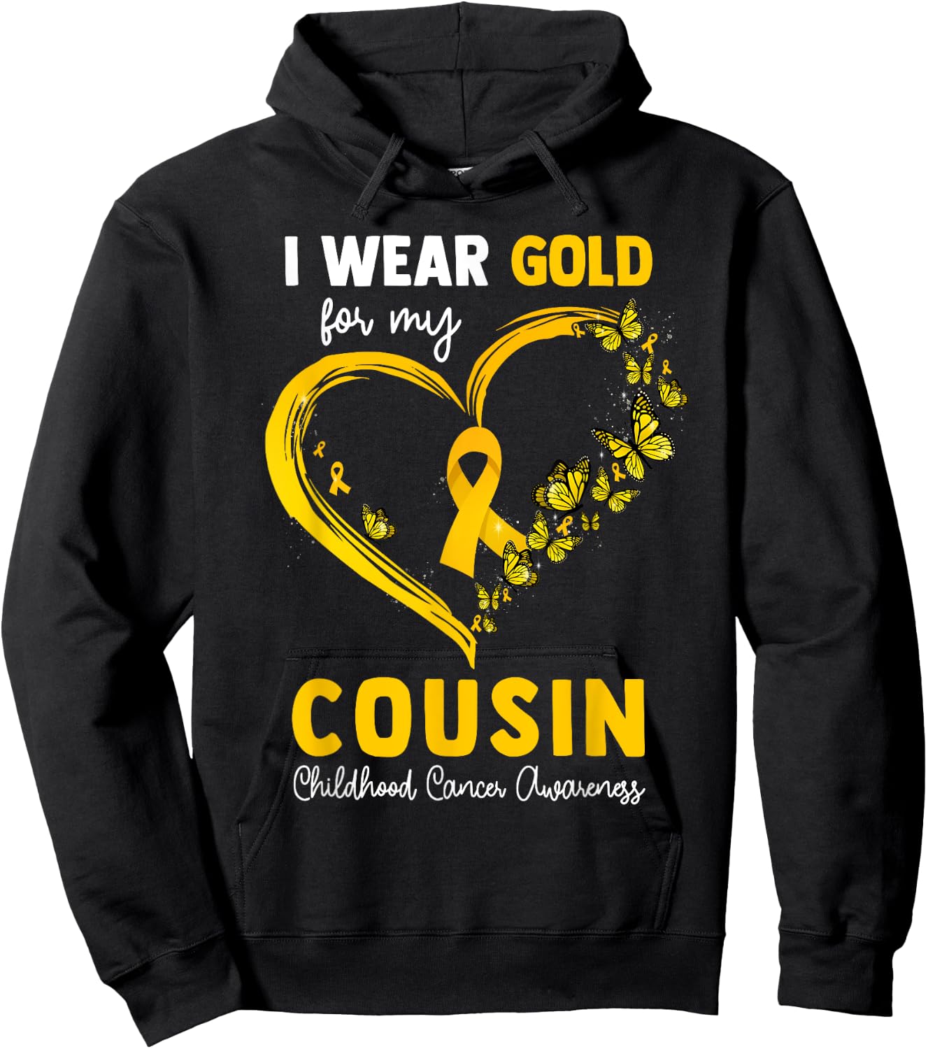 I Wear Gold For My Cousin Childhood Cancer Heart Ribbon Hoodie - Hoodie | Black