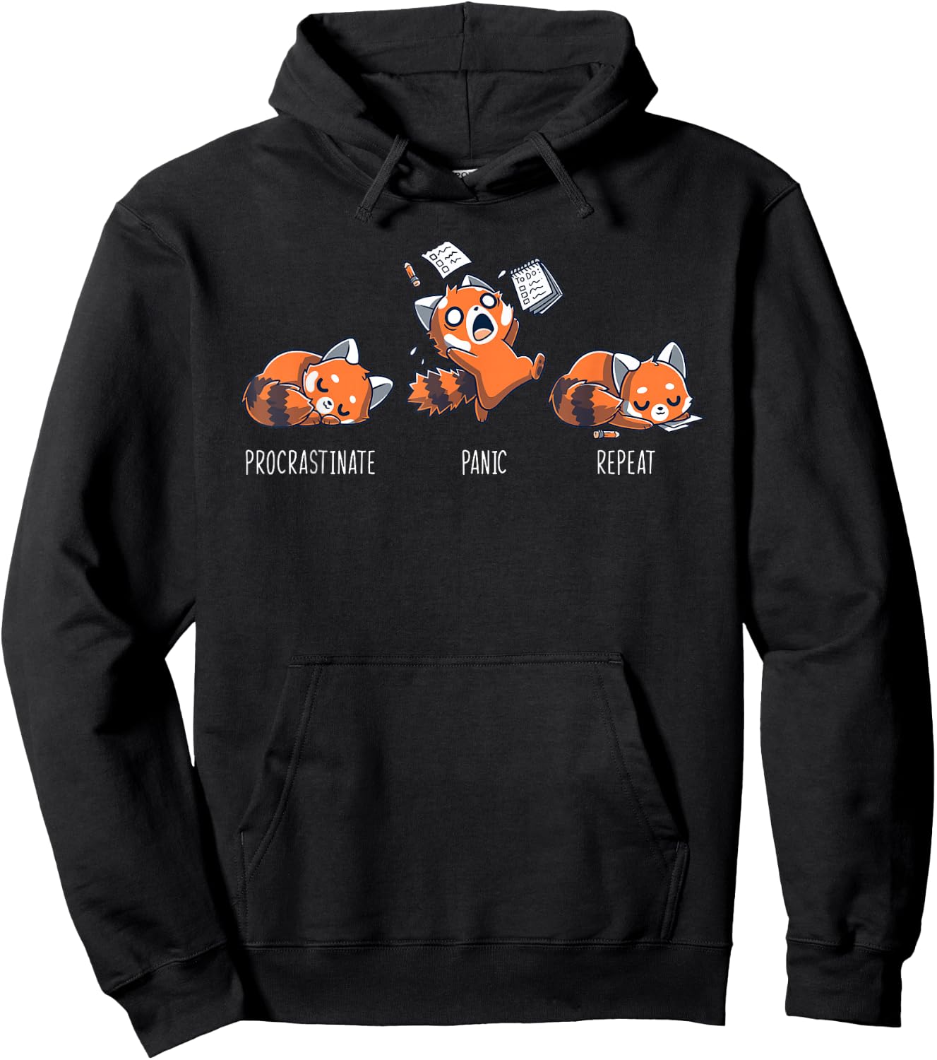 Procrastinate Panic Repeat Shirt Daily Distressed Red Pandas Hoodie - Hoodie | Black