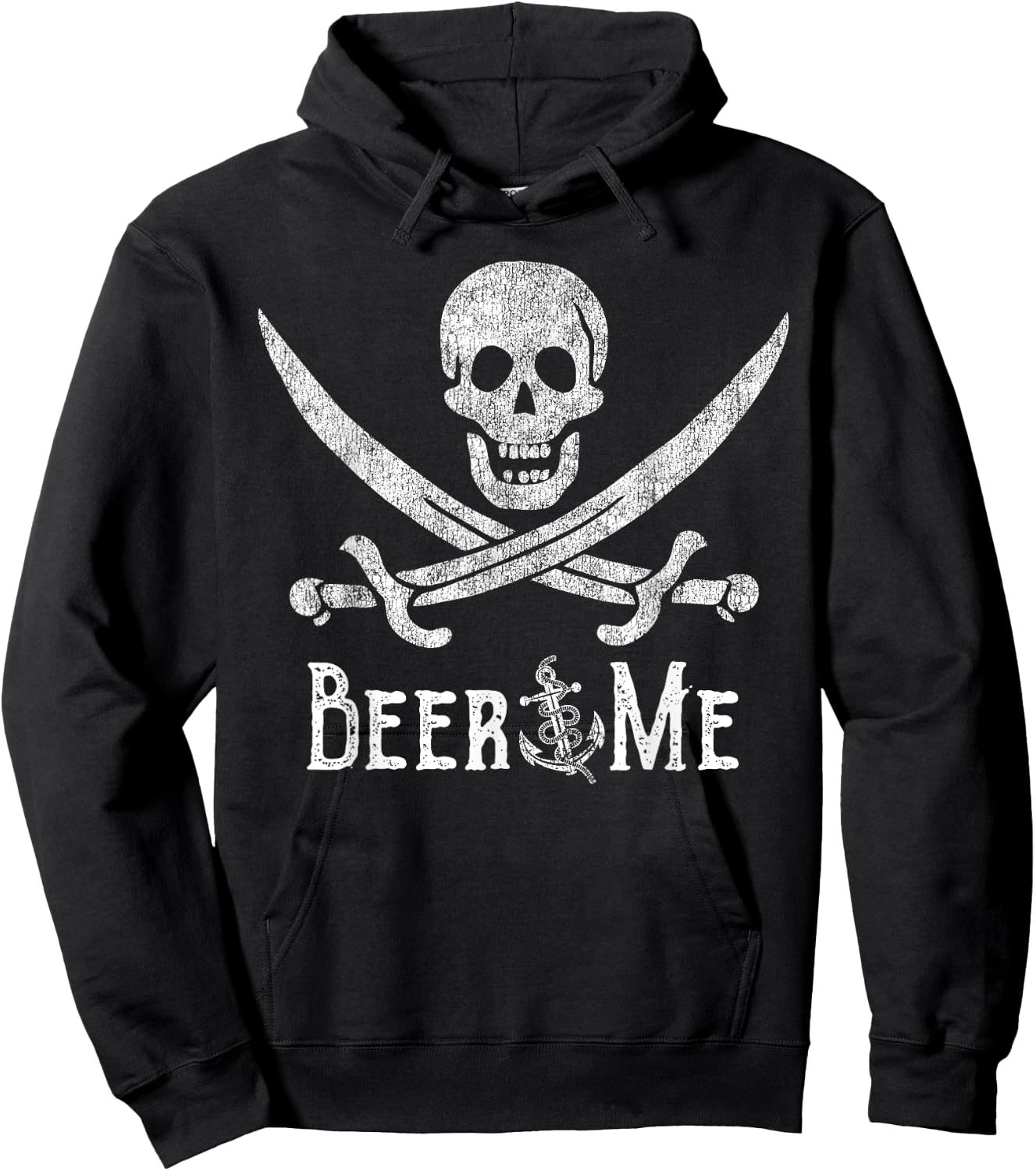 Beer Me Adult Humor Pirate Skull Distressed Funny Drinking Hoodie - Hoodie | Black