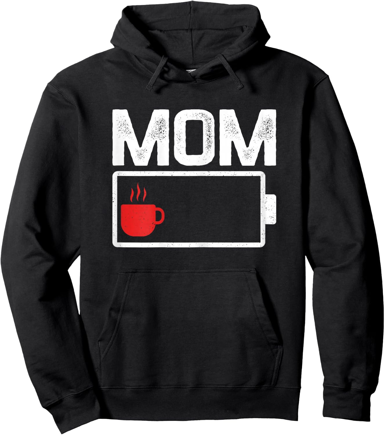 Mom Coffee Exhausted Tired Mommy Low Energy Battery Hoodie - Hoodie | Black