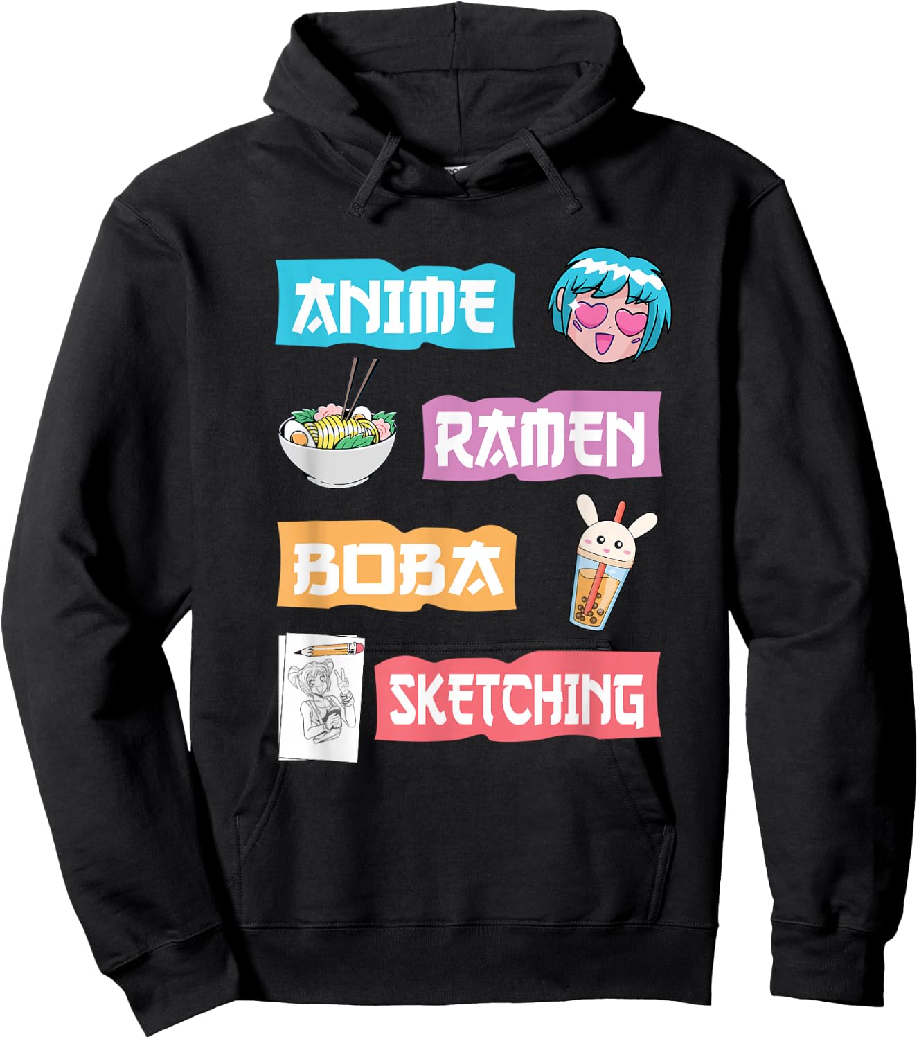 Anime Ramen Boba Sketching - Kawaii Anime Lover Merch Gift Small Hoodie - Hoodie | Black