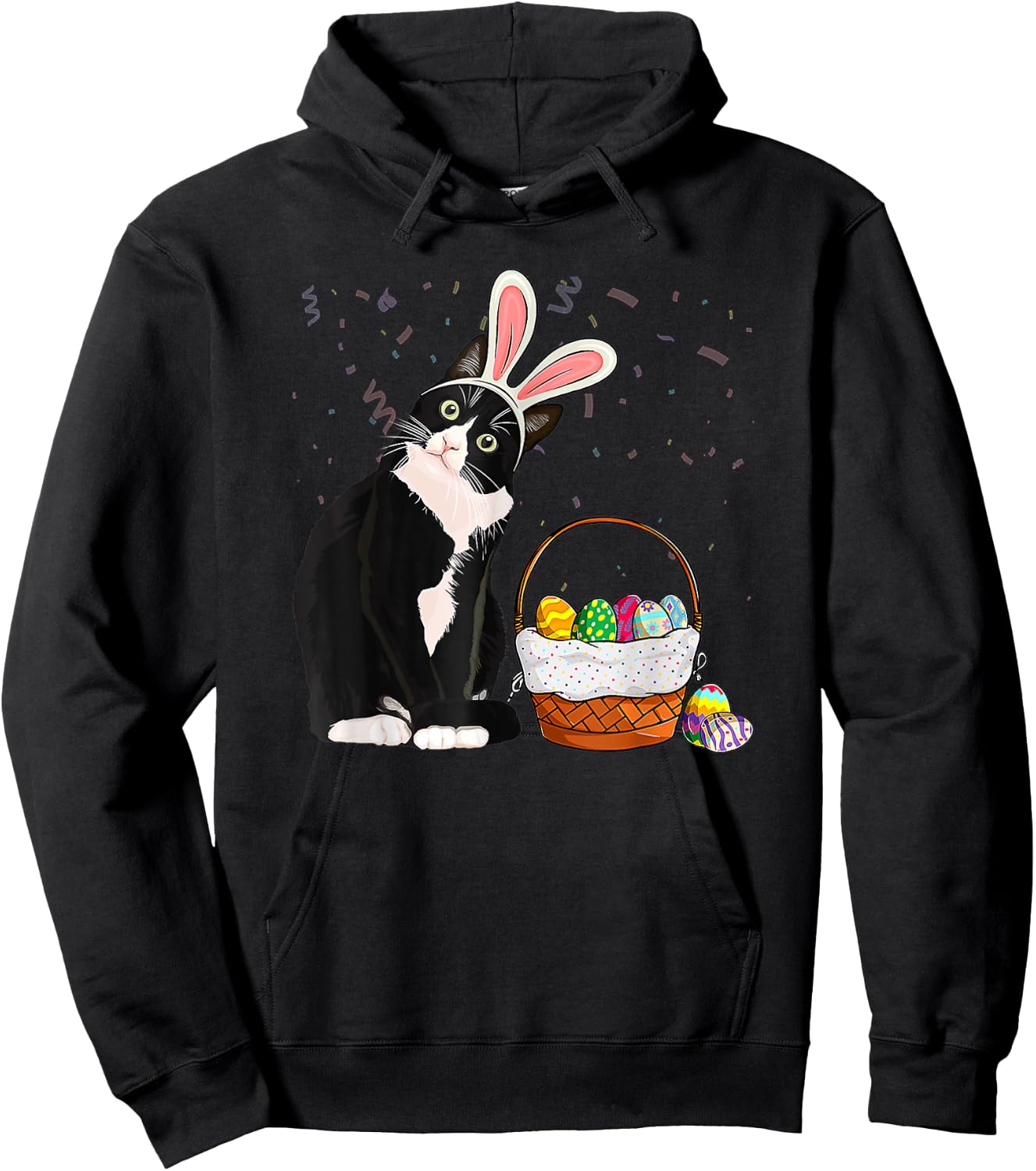 Easter Day Cat Bunny Ears Eggs Shirt Men Women Easter Rabbit Hoodie - Hoodie | Black