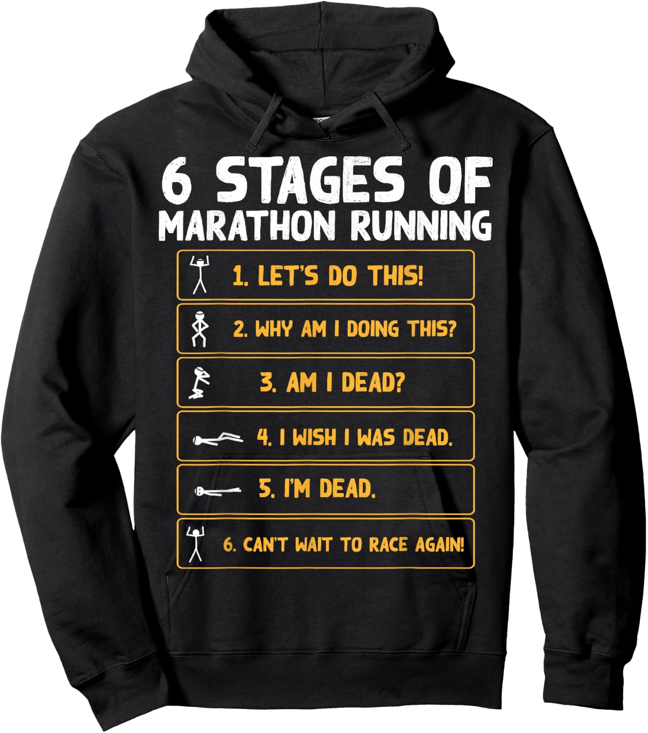 6 Stages Of Marathon Running - Marathon Runner Hoodie - Hoodie | Black