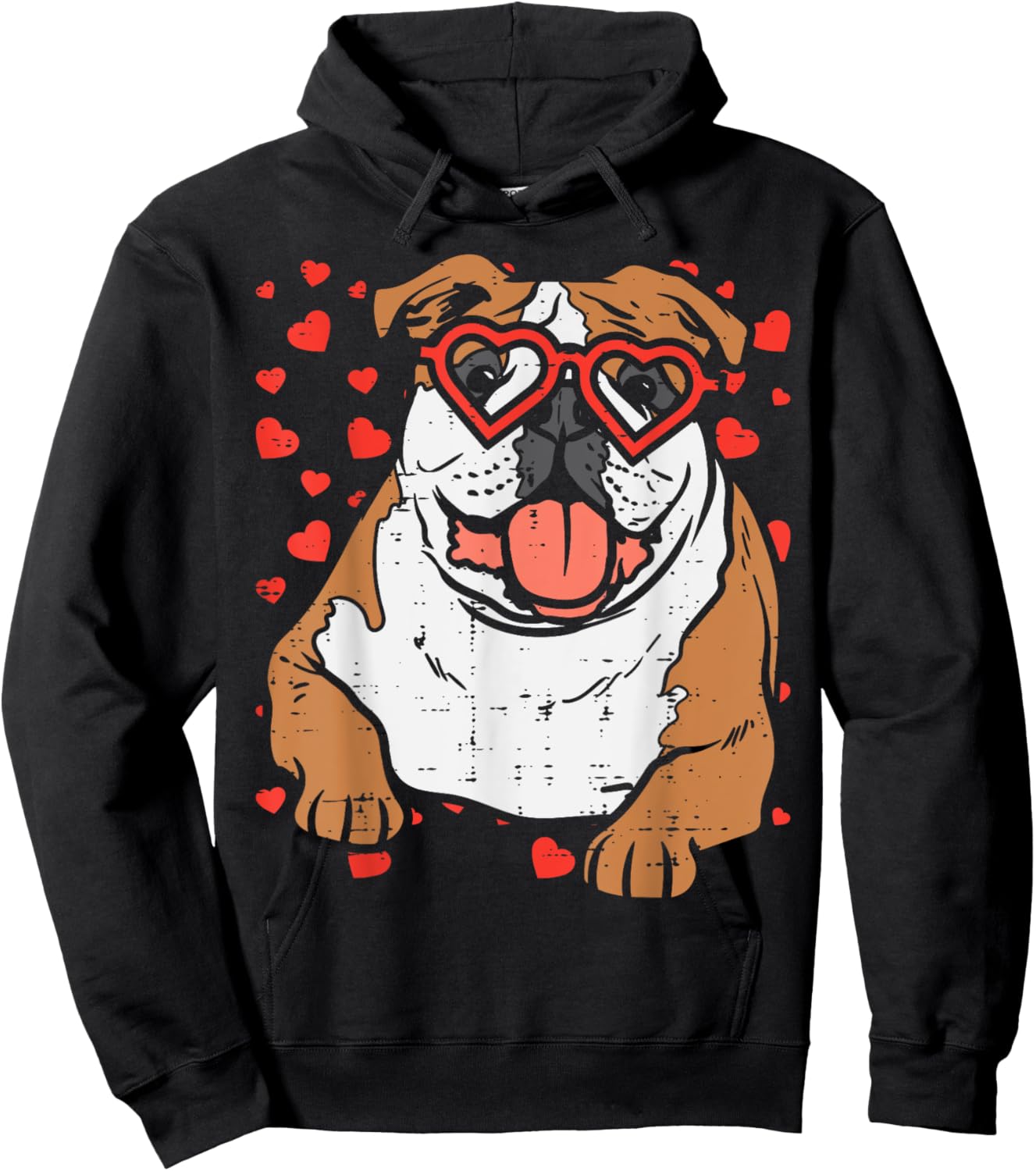 Heart Glasses English Bulldog Cute Valentines Day Dog Gift Men Women Kids Hoodie - Hoodie | Black