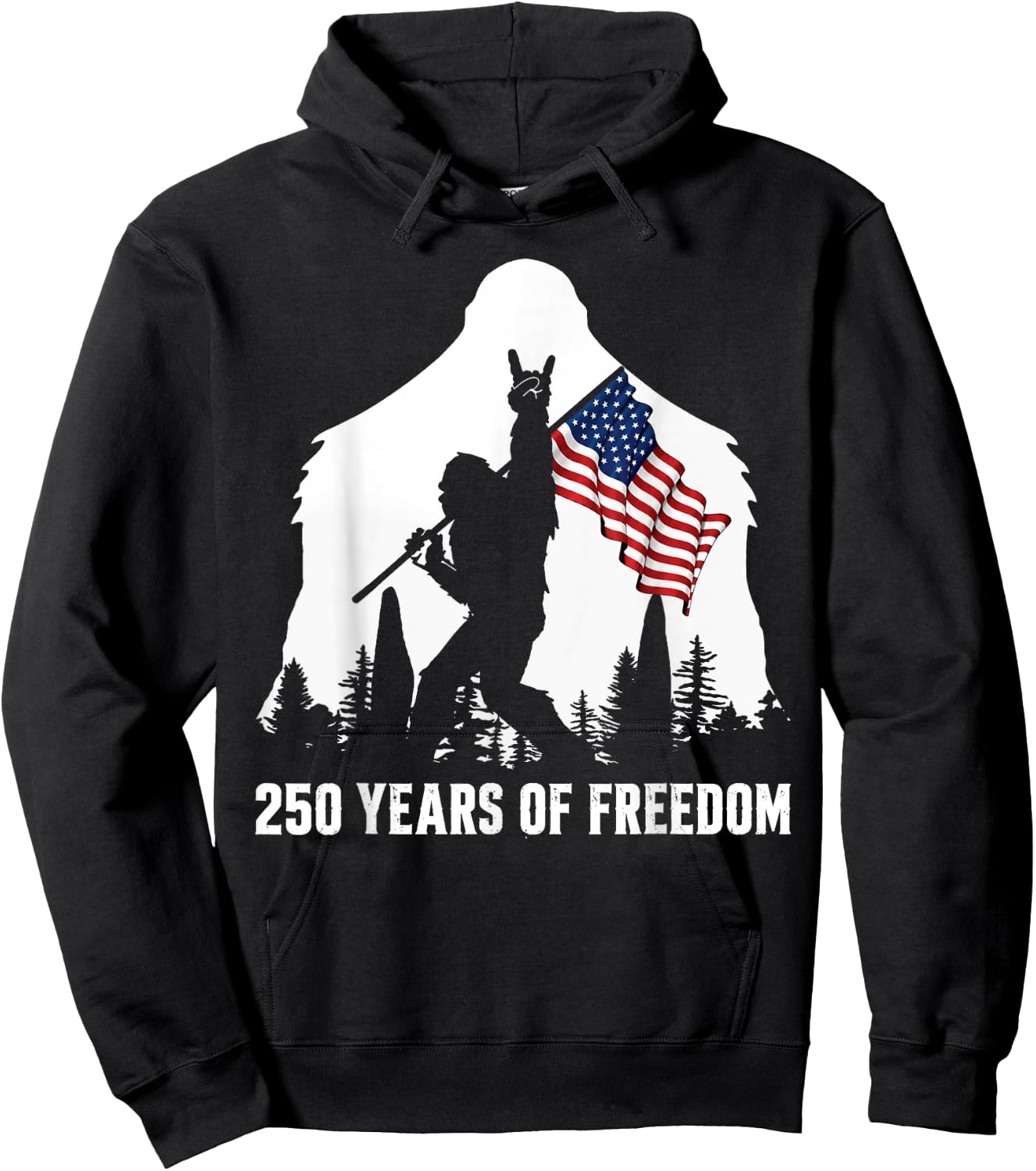 Big Foot Bigfoot Sasquatch American Flag Patriotic 4th July Hoodie - Hoodie | Black