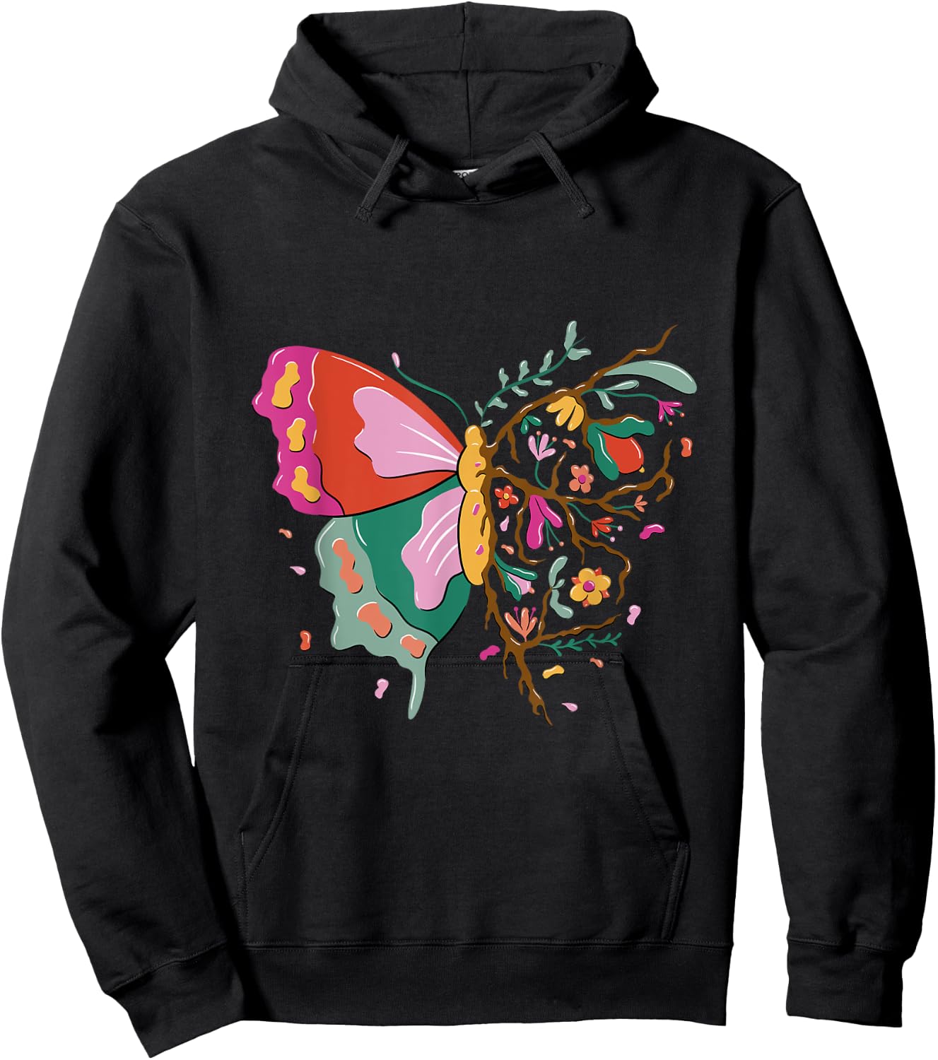 Butterfly in nature design with flowers Hoodie - Hoodie | Black