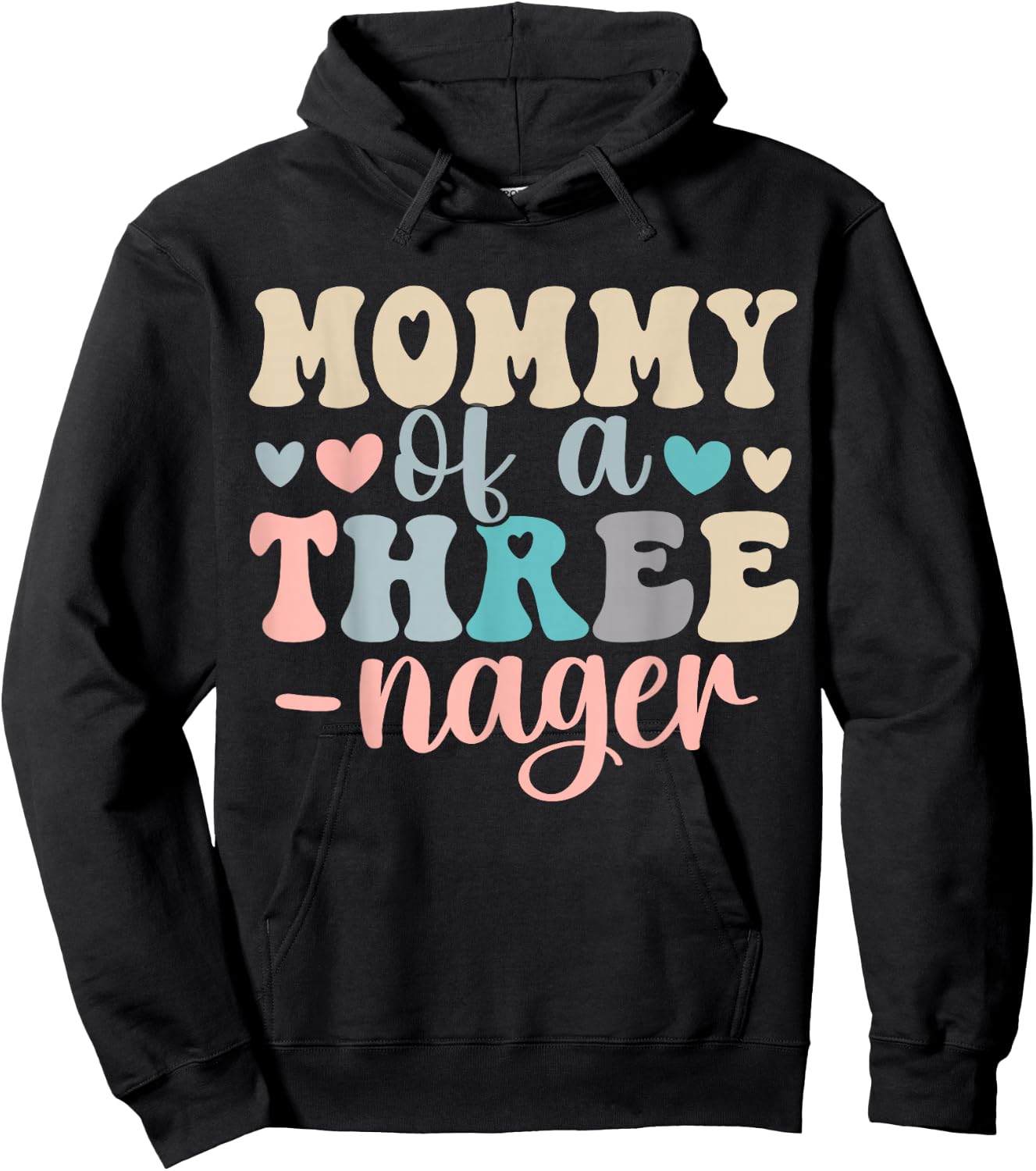 Mommy of A Threenager 3rd Birthday Matching Family Boho Hoodie - Hoodie | Black