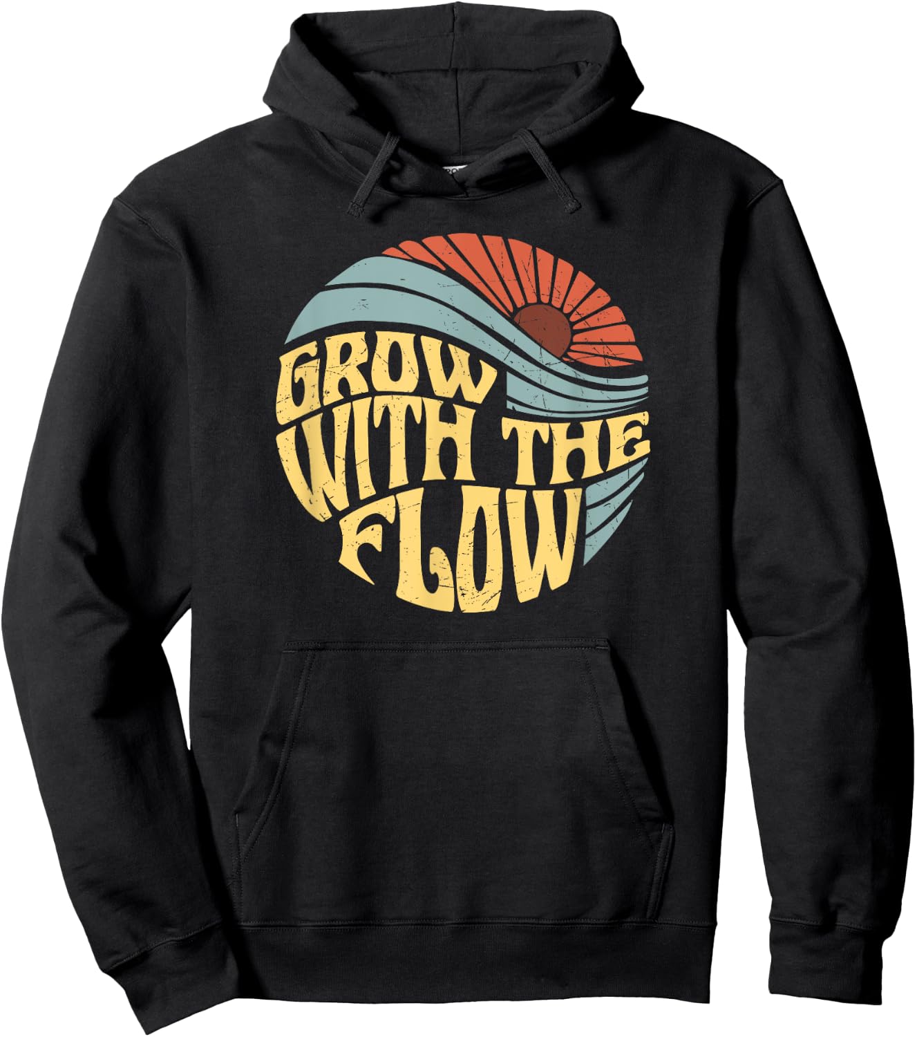 Grow with the flow Retro Flower Retro letter Wavy letter Hoodie - Hoodie | Black