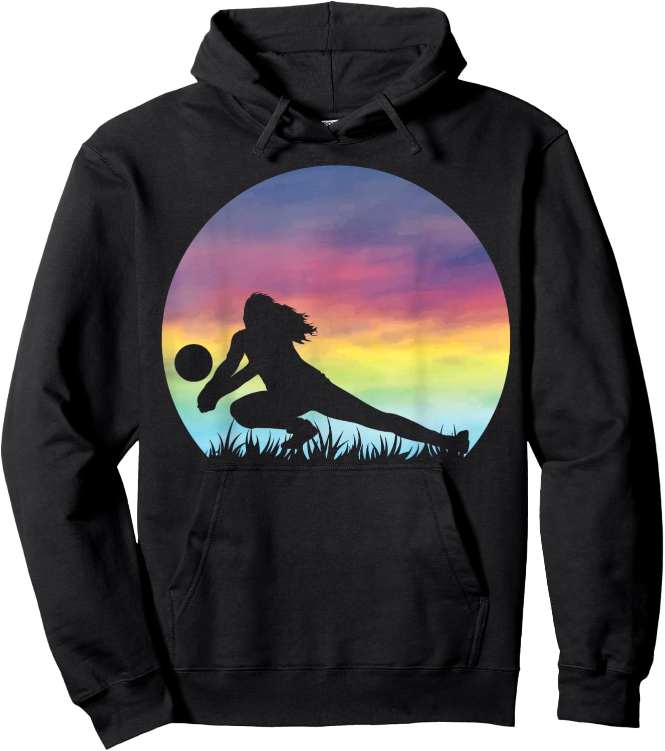 Women's Volleyball Silhouette Colorful Retro Sunset Girls Hoodie - Hoodie | Black