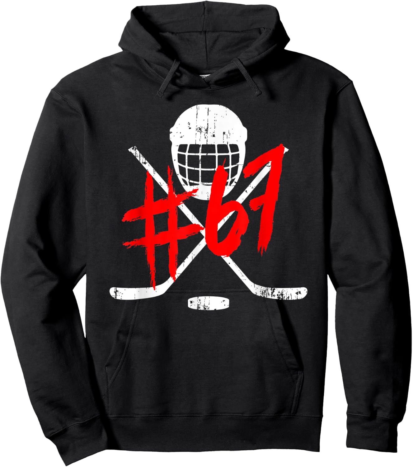 Vintage Hockey 67 Jersey Number Hoodie - Hoodie | Black