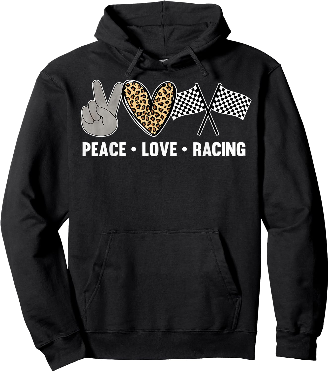 Women's Racing Design Kids Girls Peace Love Racing Race Flag Hoodie - Hoodie | Black