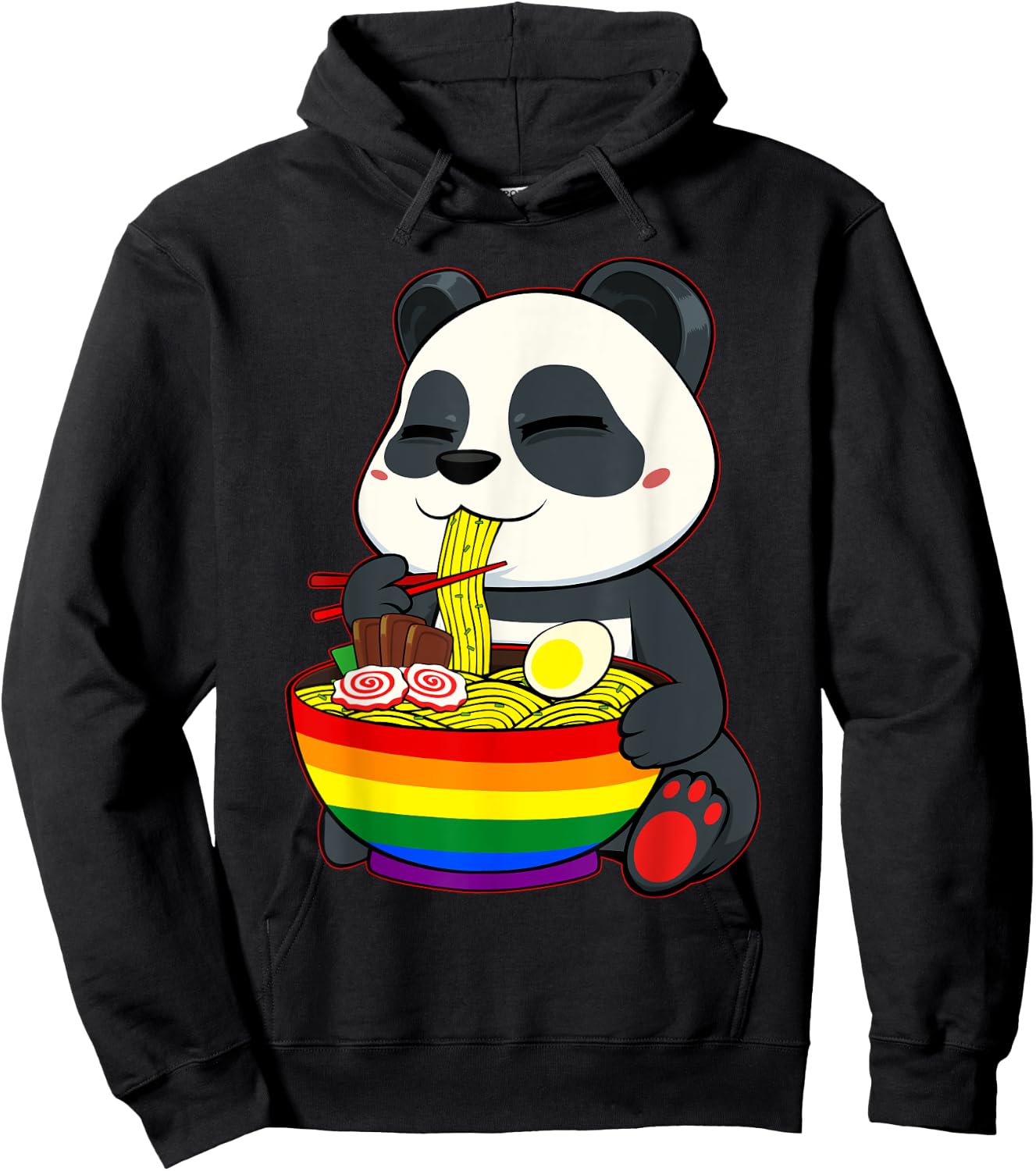 Panda Eating Ramen LGBT-Q Cute Rainbow Flag Gay Pride Ally Hoodie - Hoodie | Black