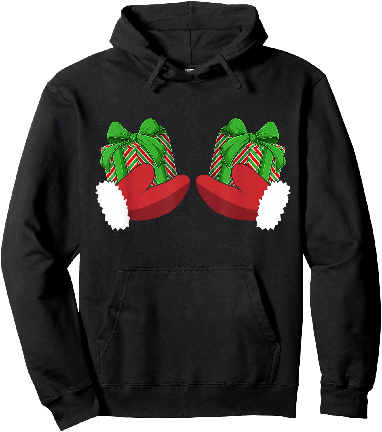 Christmas Boobs Santa Hands Holding Gifts Hand Bra Adult Hoodie - Hoodie | Black
