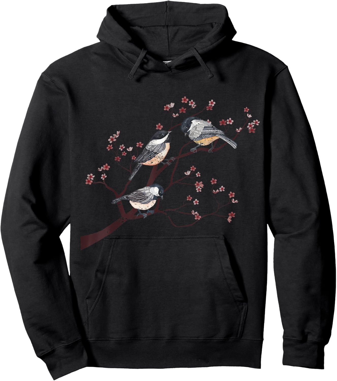 Bird Watcher Chickadee Vintage Nature Blossom Birds Hoodie - Hoodie | Black