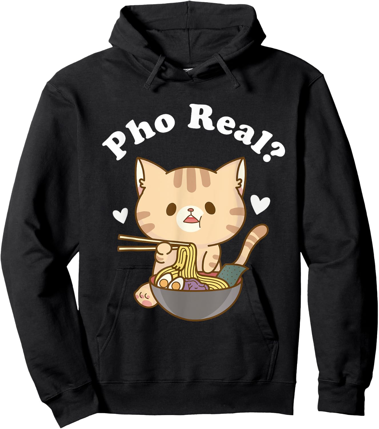 Pho Real Cat Vietnamese Noodle Soup Pho Soup Asian Pho Bowl Women Girls Kids Hoodie - Hoodie | Black