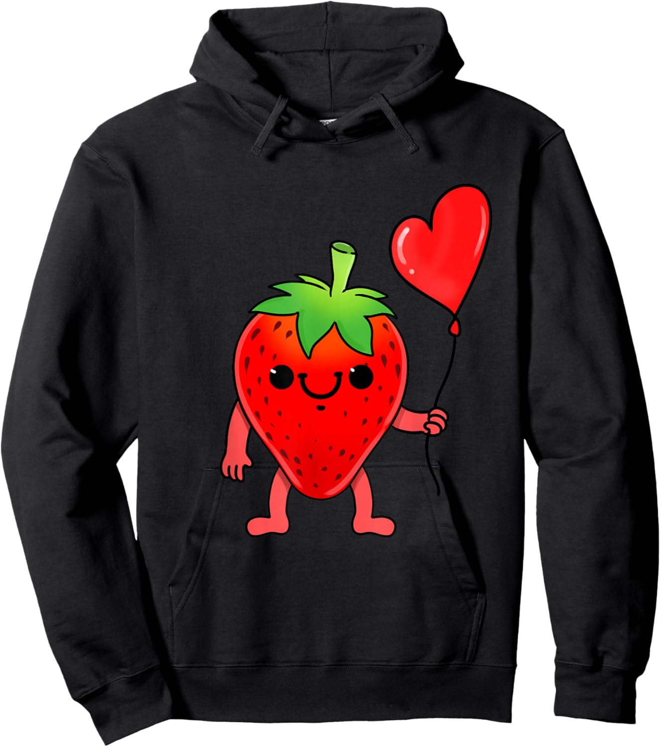 Strawberry With Heart Balloon Valentines Day Strawberry Hoodie - Hoodie | Black