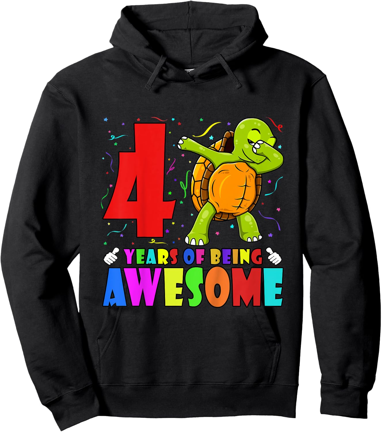 Kids 4th Birthday Party Dabbing Turtle - 4 Years Old Girls Boys Hoodie - Hoodie | Black