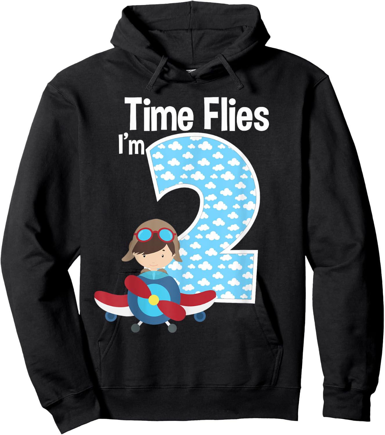 Time Flies I'm 2 2nd Birthday Airplane Pilot Flying Hoodie - Hoodie | Black