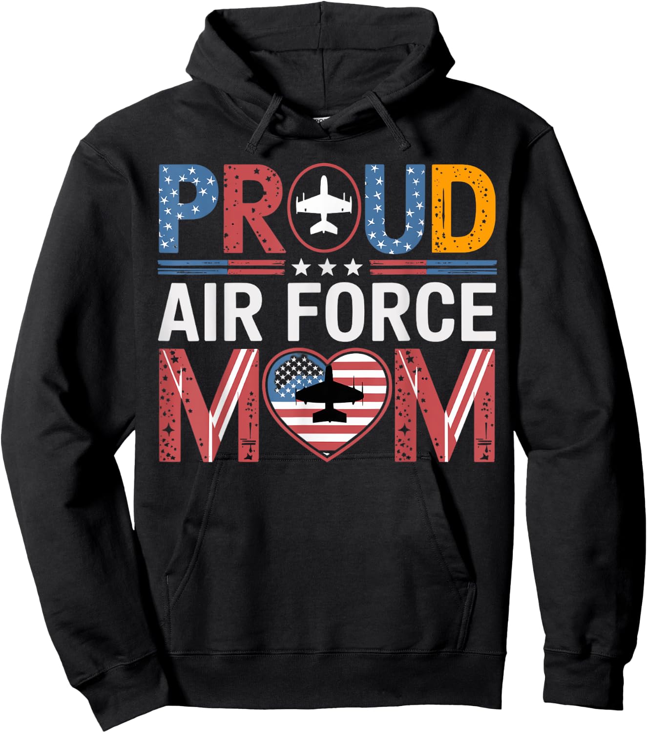 Proud Air Force Mom Flag Mom Air Force Clothing Hoodie - Hoodie | Black