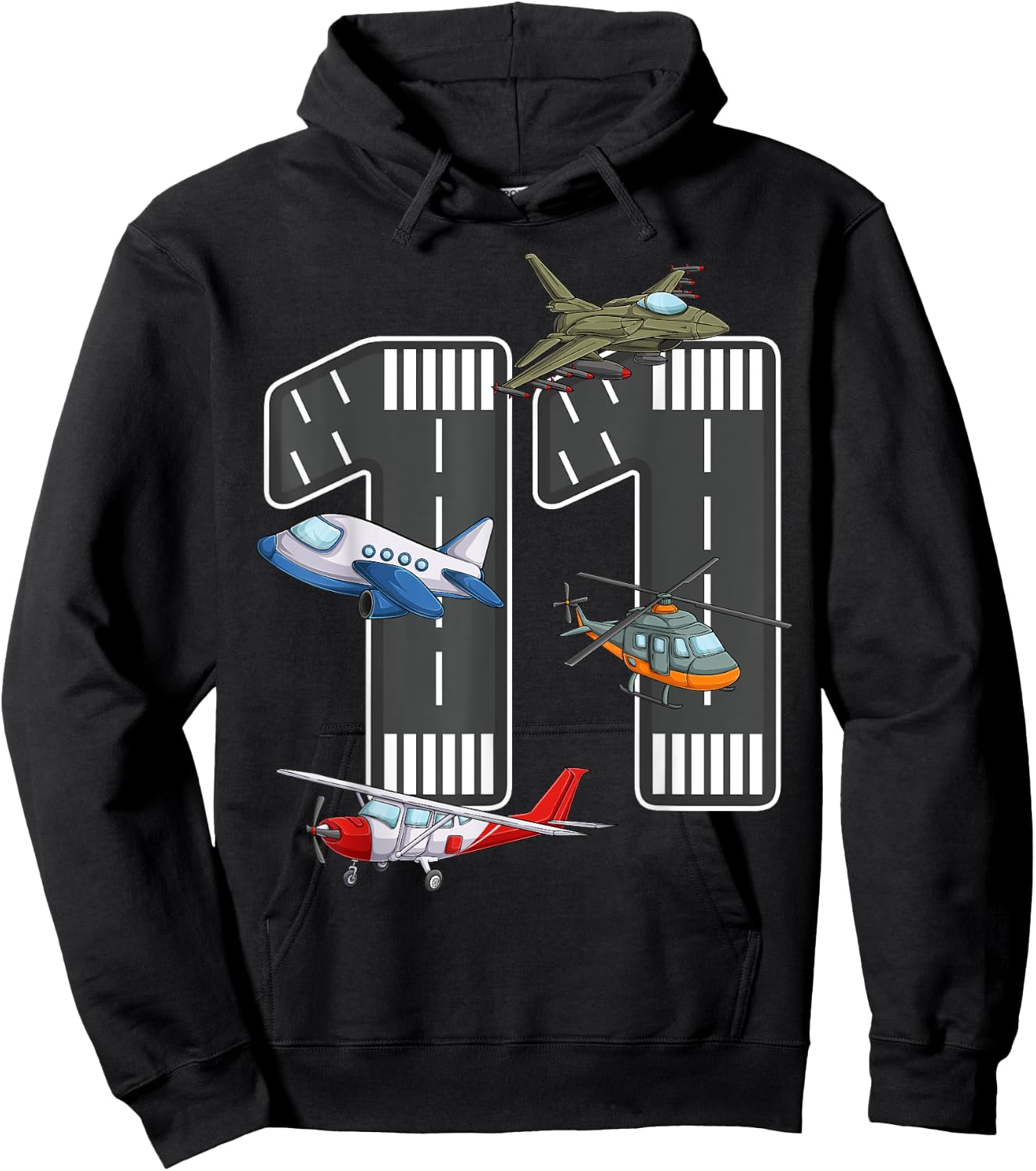 Little Pilot 11th Birthday Party 11 Eleven Year Old Airplane Hoodie - Hoodie | Black