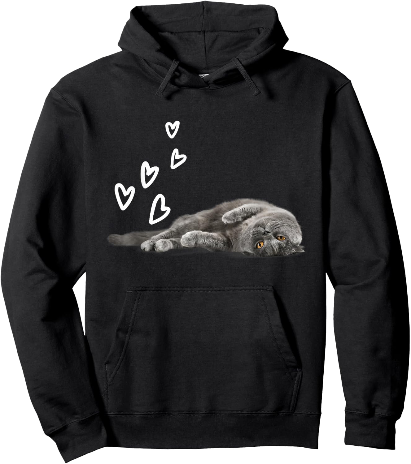 Cat British Shorthair Hearts Love Hoodie - Hoodie | Black