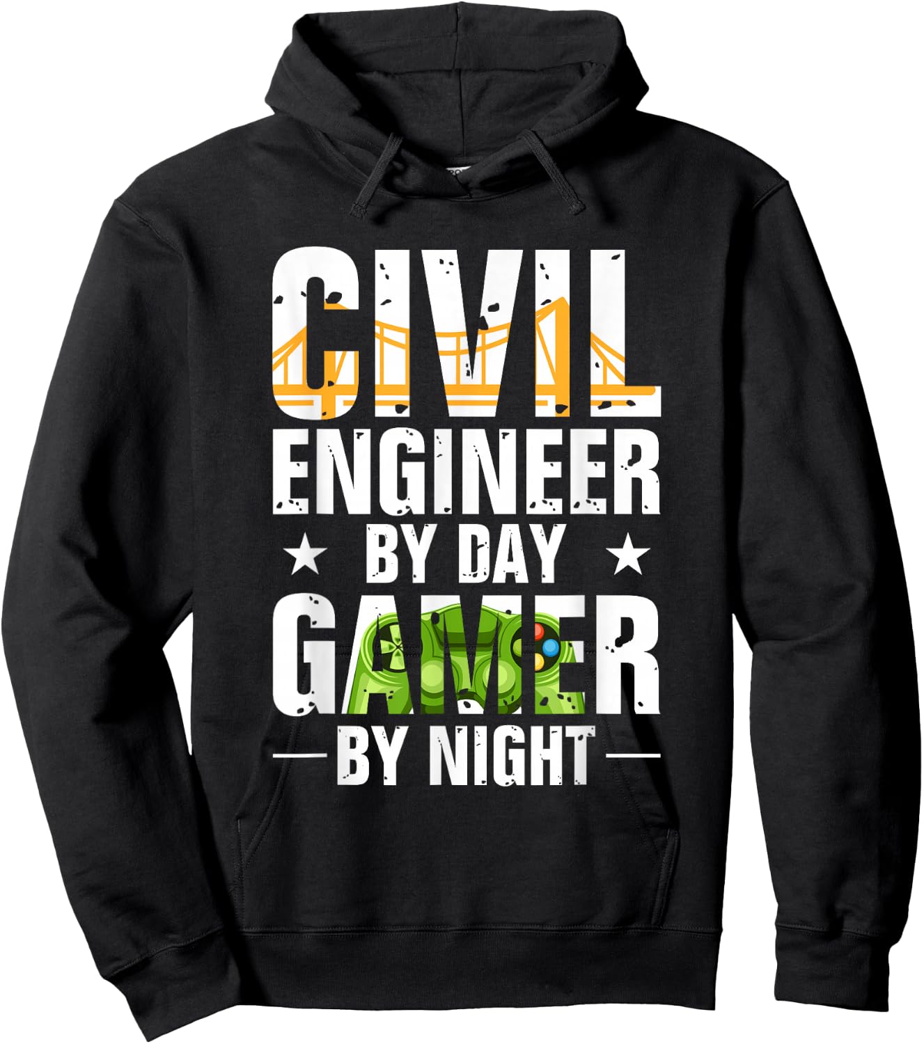 Funny Civil Engineer By Day Gamer By Night Engineering Hoodie - Hoodie | Black