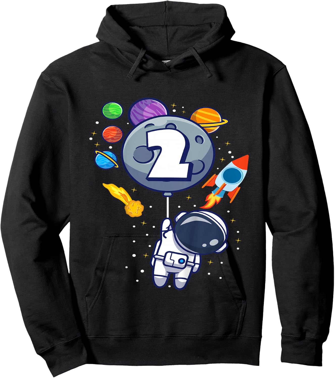 Kids Second Birthday Astronaut 2 Year Old Birthday Boy Hoodie - Hoodie | Black