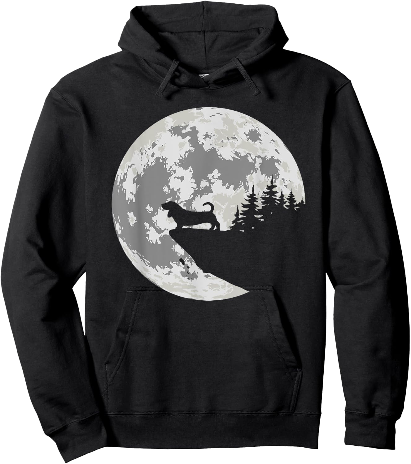 Basset Hound Apparel And Moon Funny Halloween Apparel Hoodie - Hoodie | Black