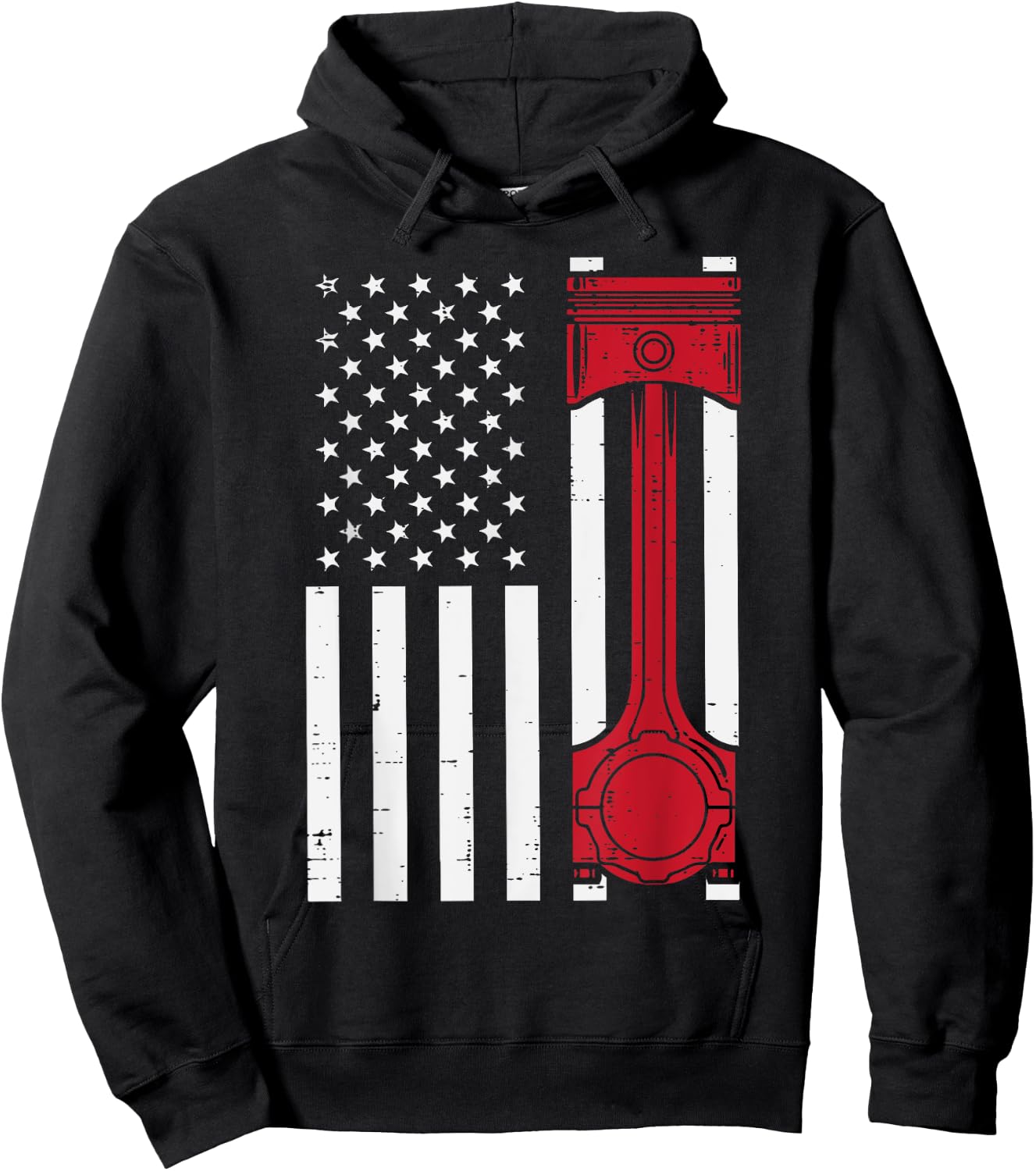 Piston US Flag Car Auto Technician Garage Mechanic Men Dad Hoodie - Hoodie | Black
