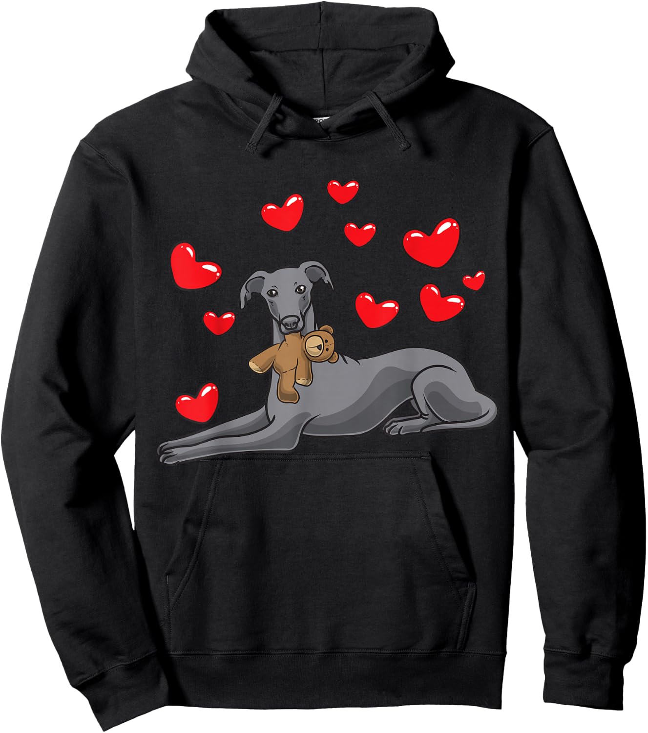 Italian Greyhound Dog With Stuffed Animal And Hearts Hoodie - Hoodie | Black