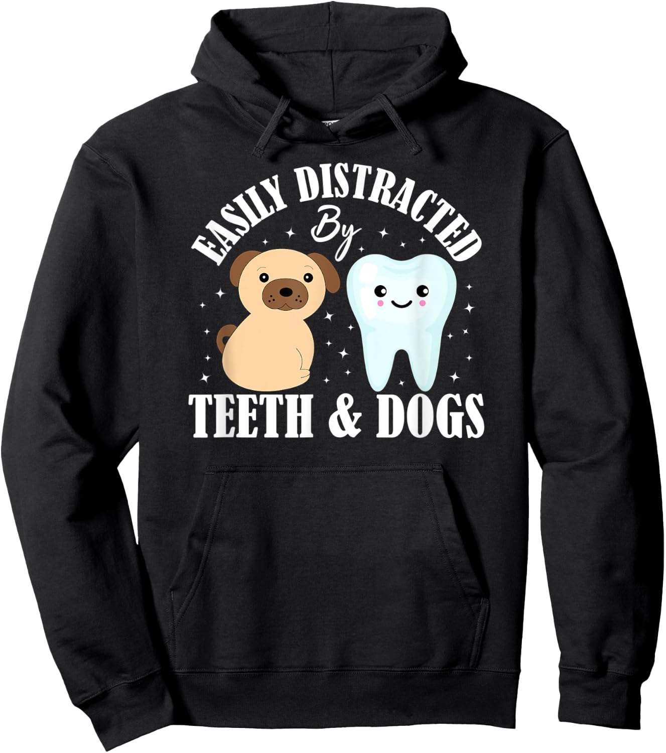 Easily Distracted By Teeth and Dogs Dentist Dental Hygiene Hoodie - Hoodie | Black