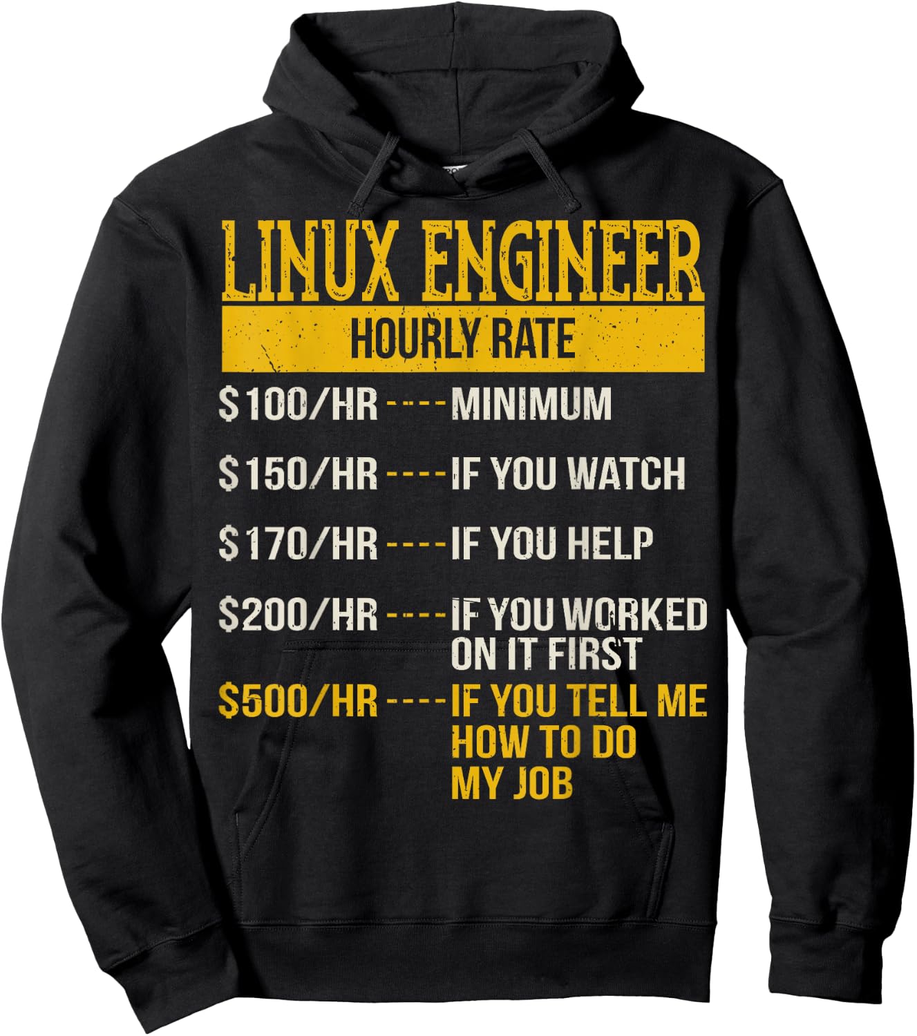 Hourly Rate Shirt for Linux Engineers, Unix Geek DevOps Hoodie - Hoodie | Black