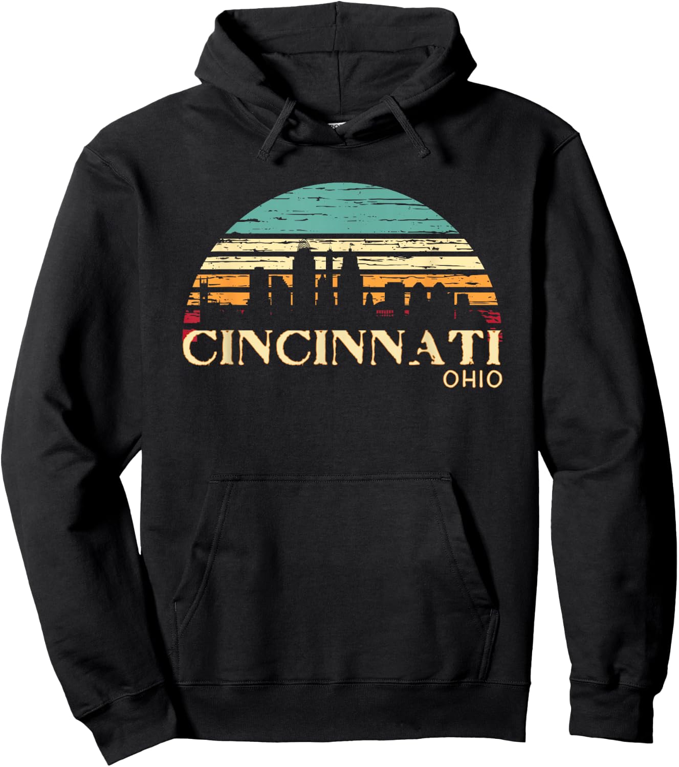 Retro Sunset Cincy Downtown Cincinnati Ohio Skyline Art Gift Hoodie - Hoodie | Black