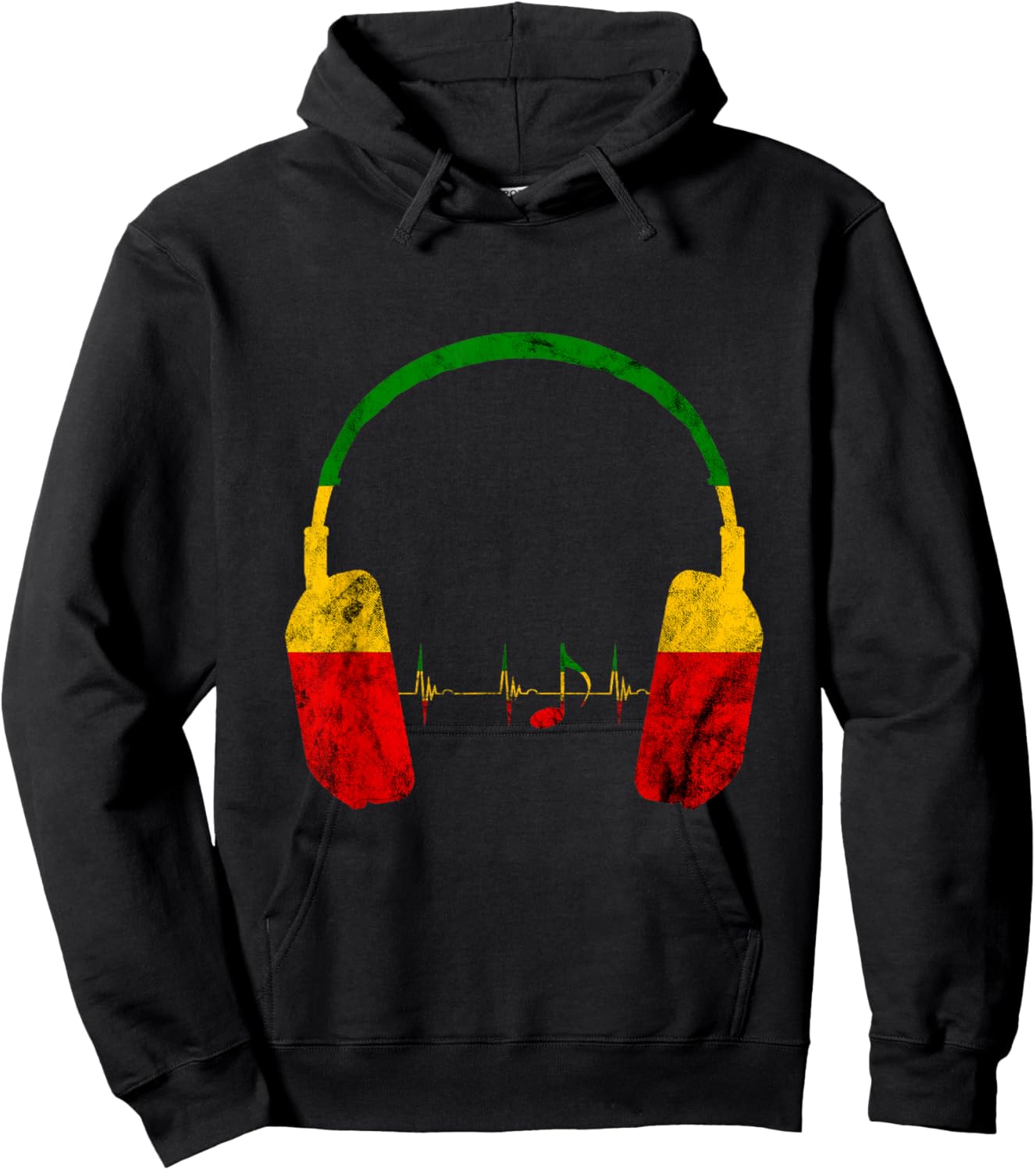 Rasta Reggae Music Headphones Jamaica Heartbeat Music Note Hoodie - Hoodie | Black