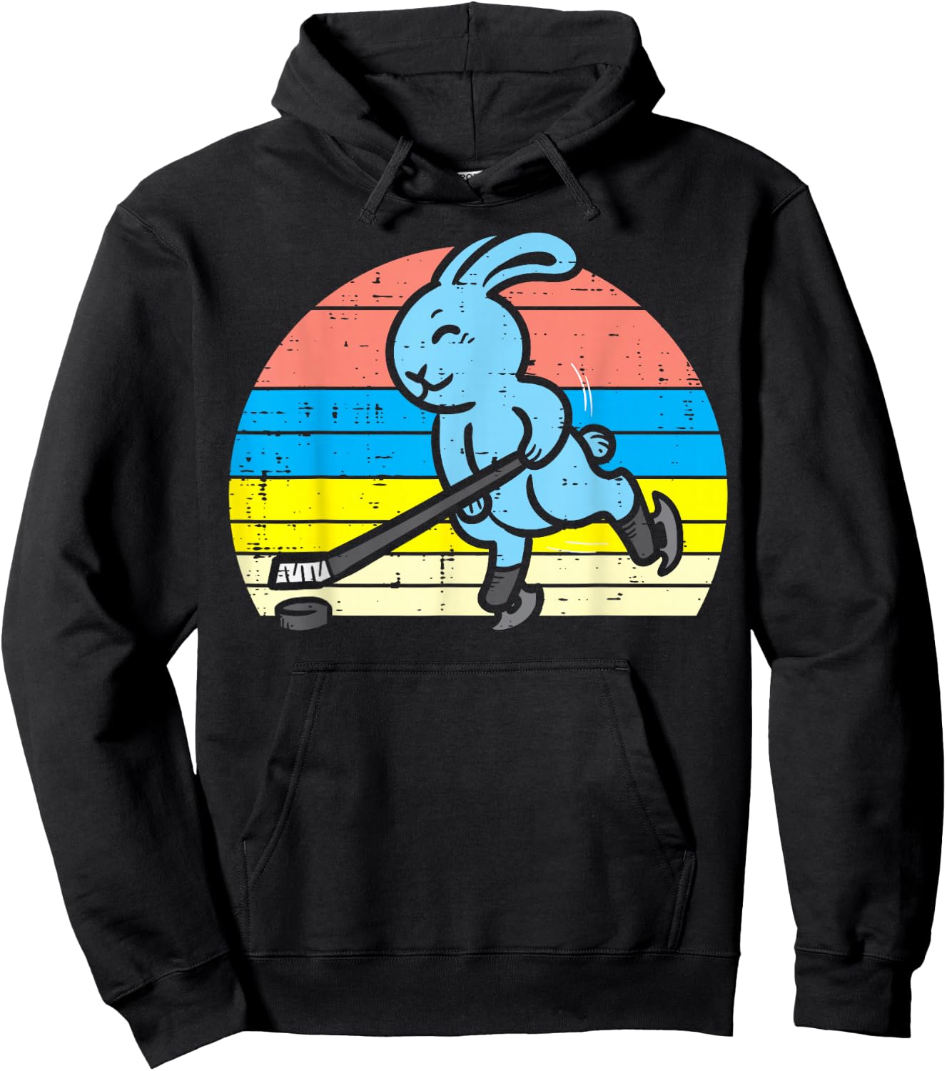 Easter Bunny Playing Ice Hockey Retro Sports Men Women Kids Hoodie - Hoodie | Black