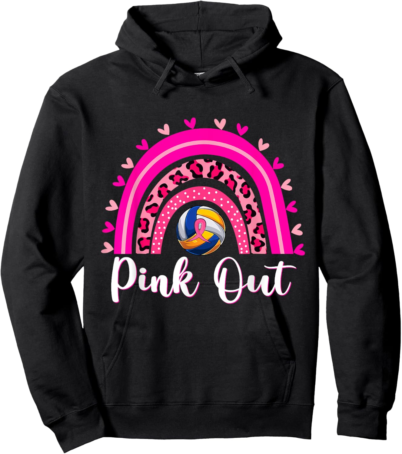 Pink Out Volleyball Lover Rainbow Breast Cancer Awareness Hoodie - Hoodie | Black