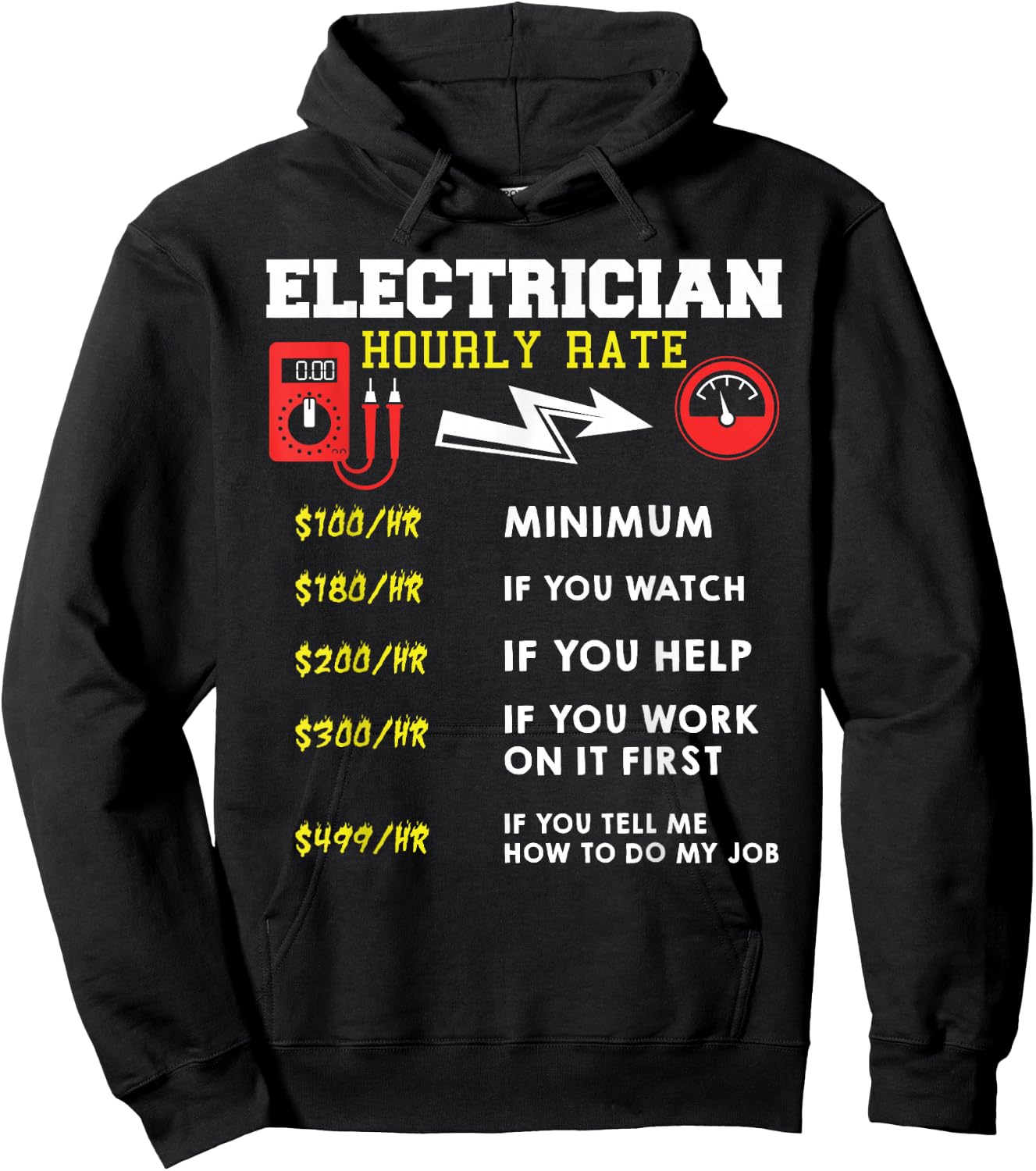 Hourly Rate Gift Electrician | Funny Electrician Hoodie - Hoodie | Black
