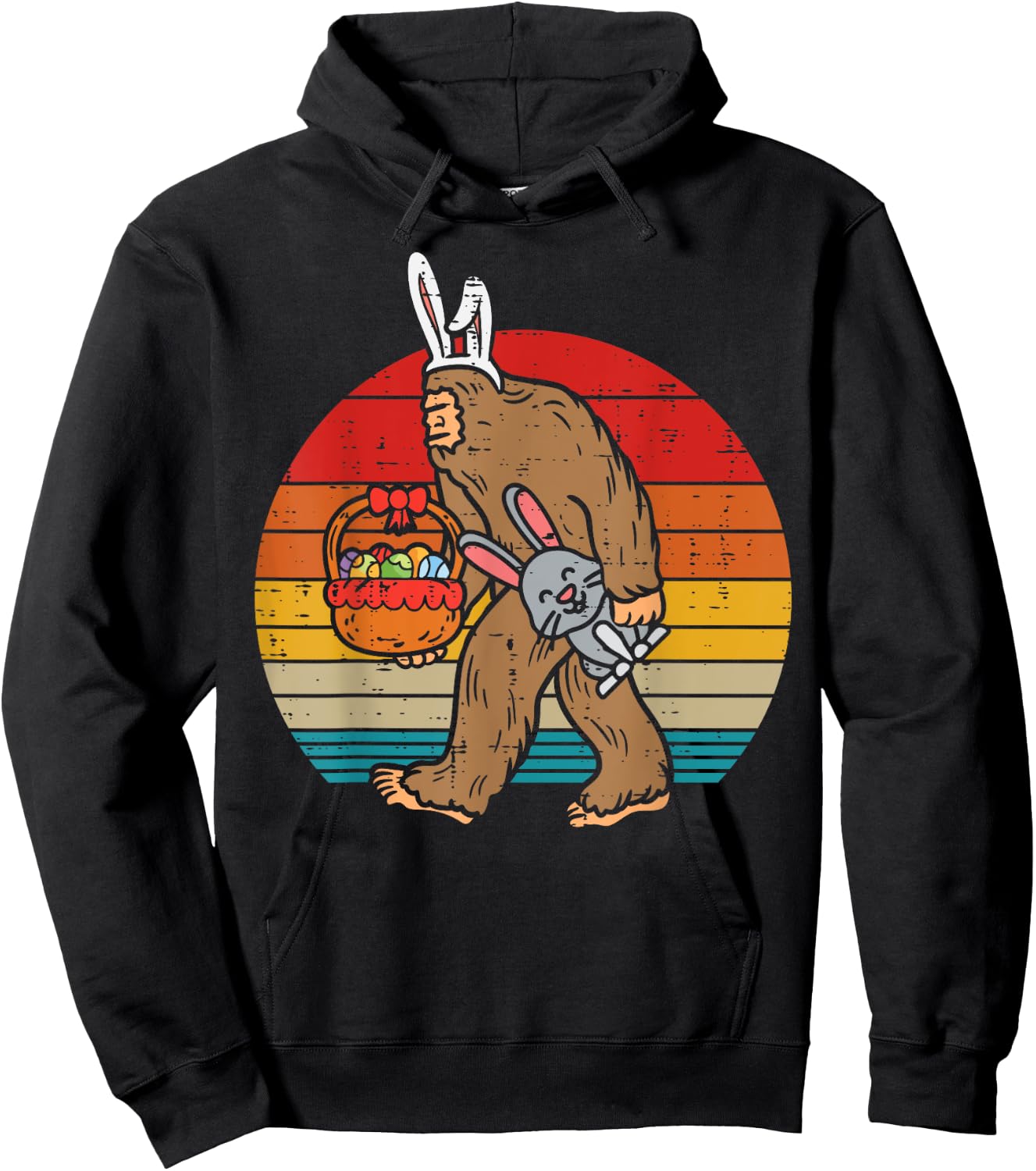 Bigfoot Easter Bunny Eggs Retro Sasquatch Men Women Kids Hoodie - Hoodie | Black