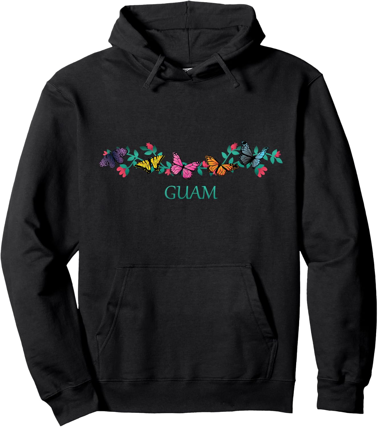 Guam Souvenir Butterfly Flower Graphic Hoodie - Hoodie | Black