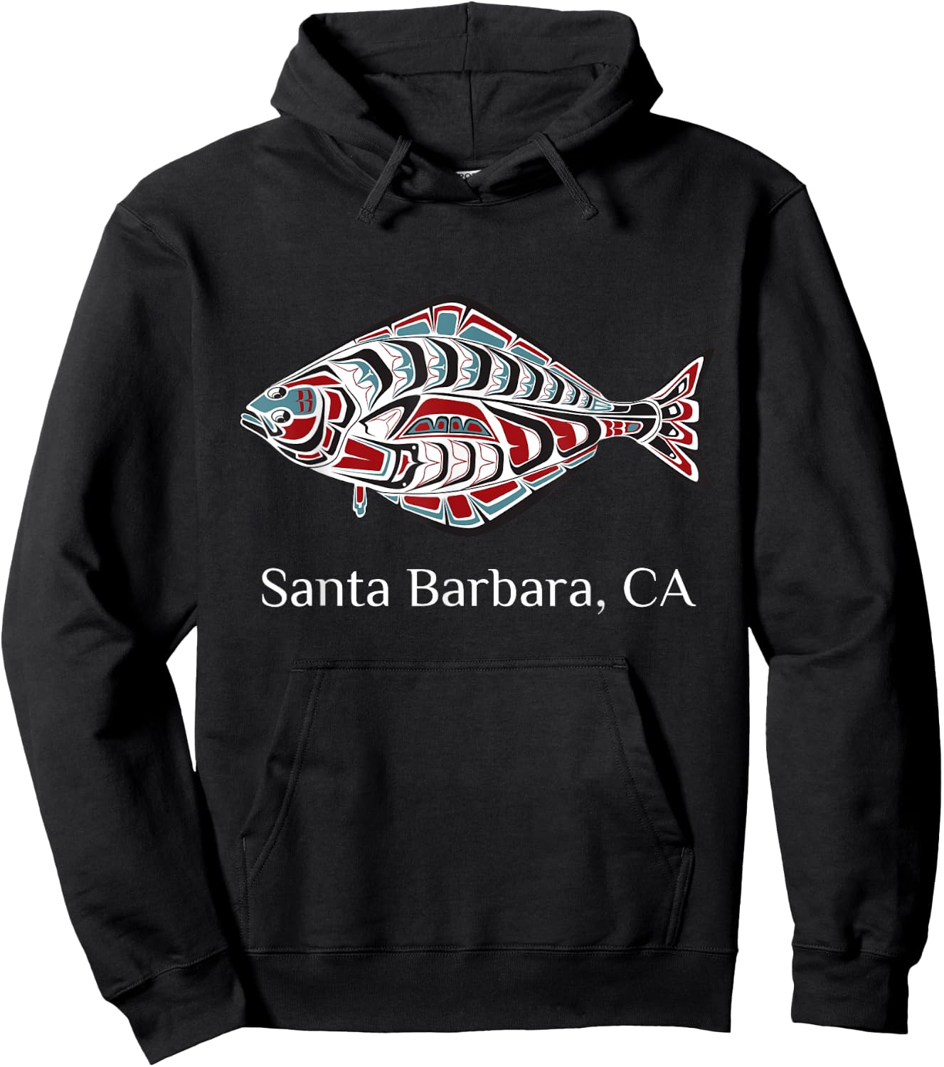 Santa Barbara California Halibut PNW Native American Indian Hoodie - Hoodie | Black