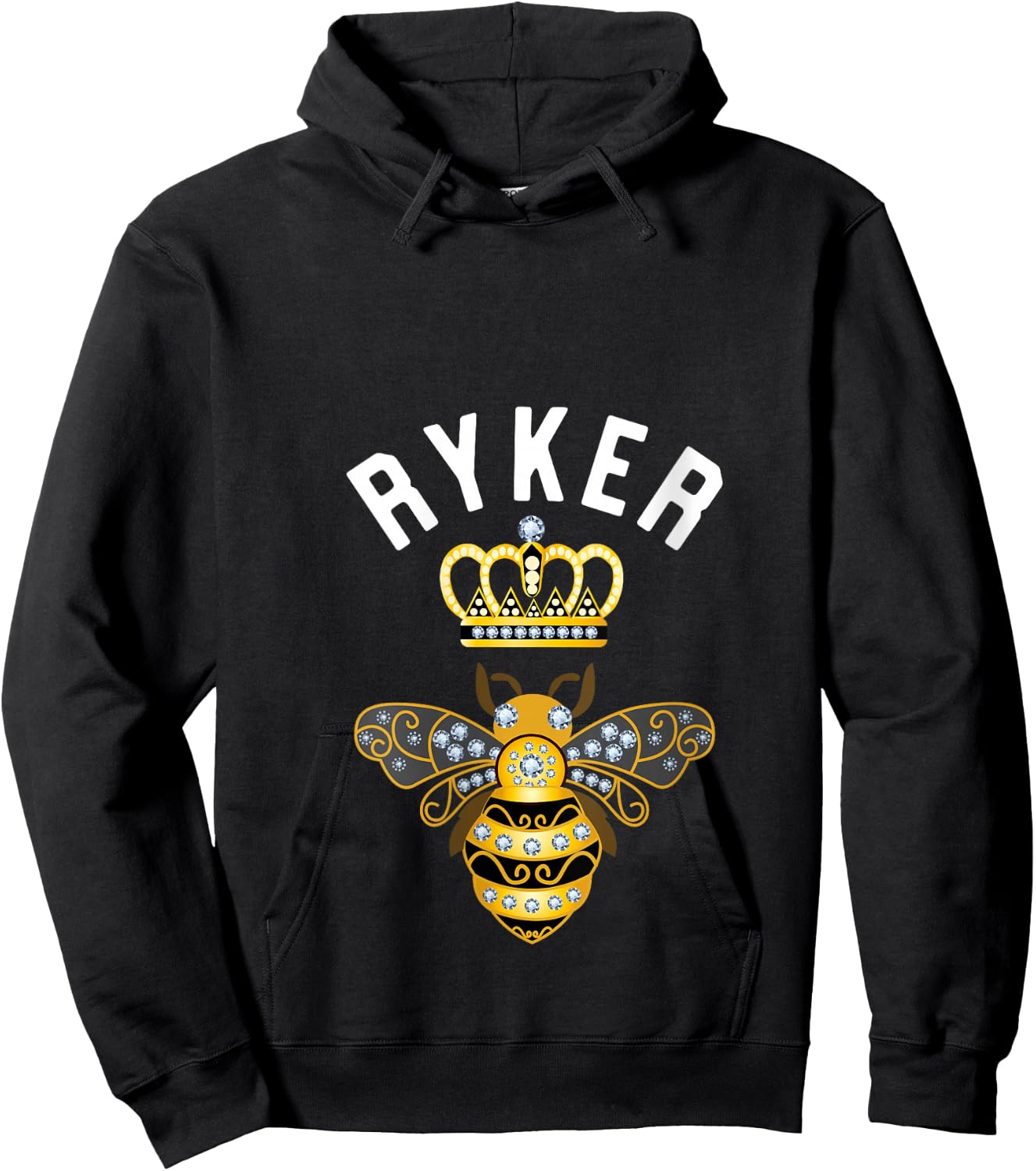 Ryker Name Ryker Birthday Gifts Queen Crown Bee Ryker V-Neck Hoodie - Hoodie | Black
