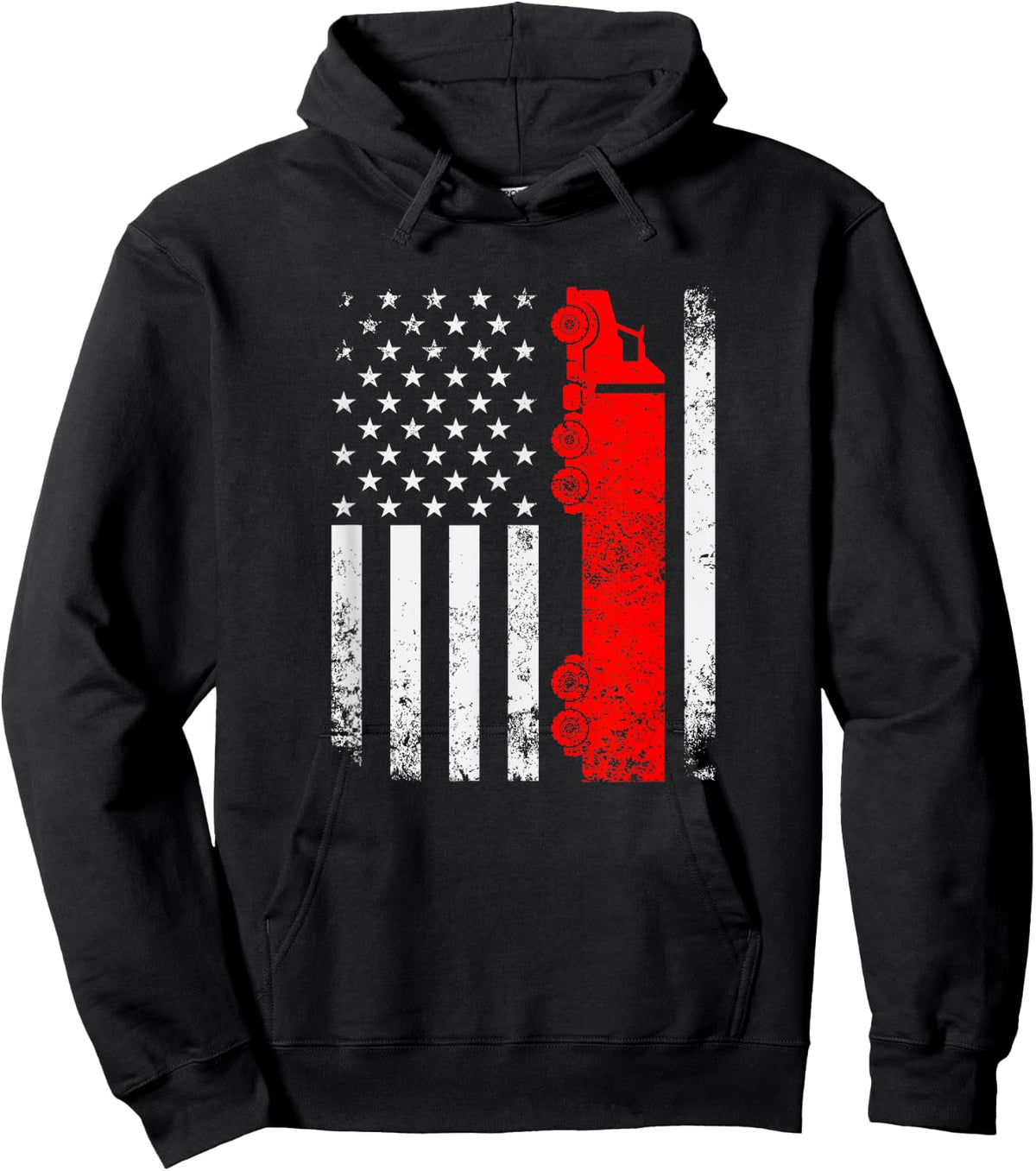 Vintage USA Truck Driver American Flag Father's Day Trucker Men Hoodie - Hoodie | Black