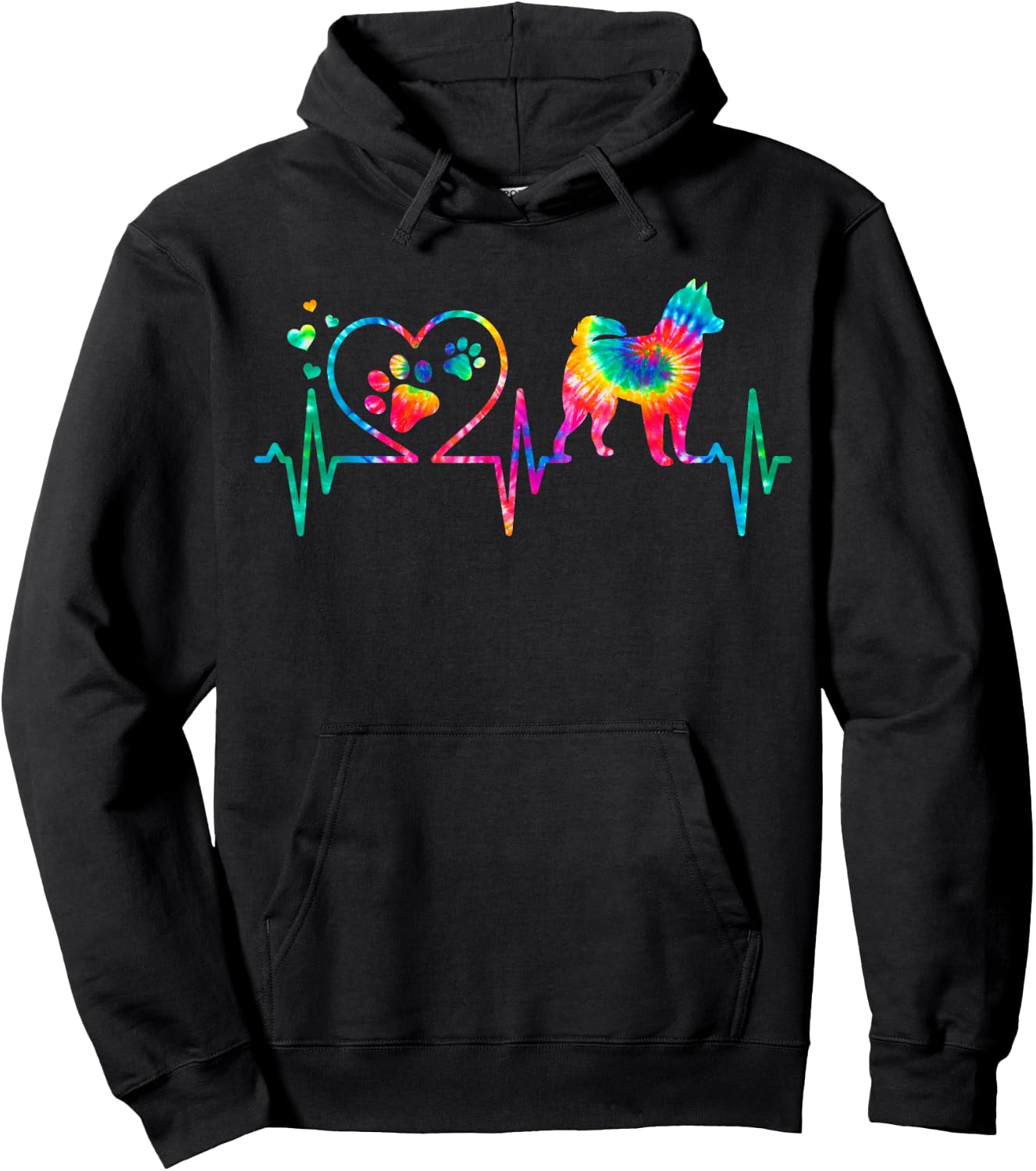 Alaskan Klee Kai Mom Dad Heartbeat Tie Dye Dog Gift Hoodie - Hoodie | Black