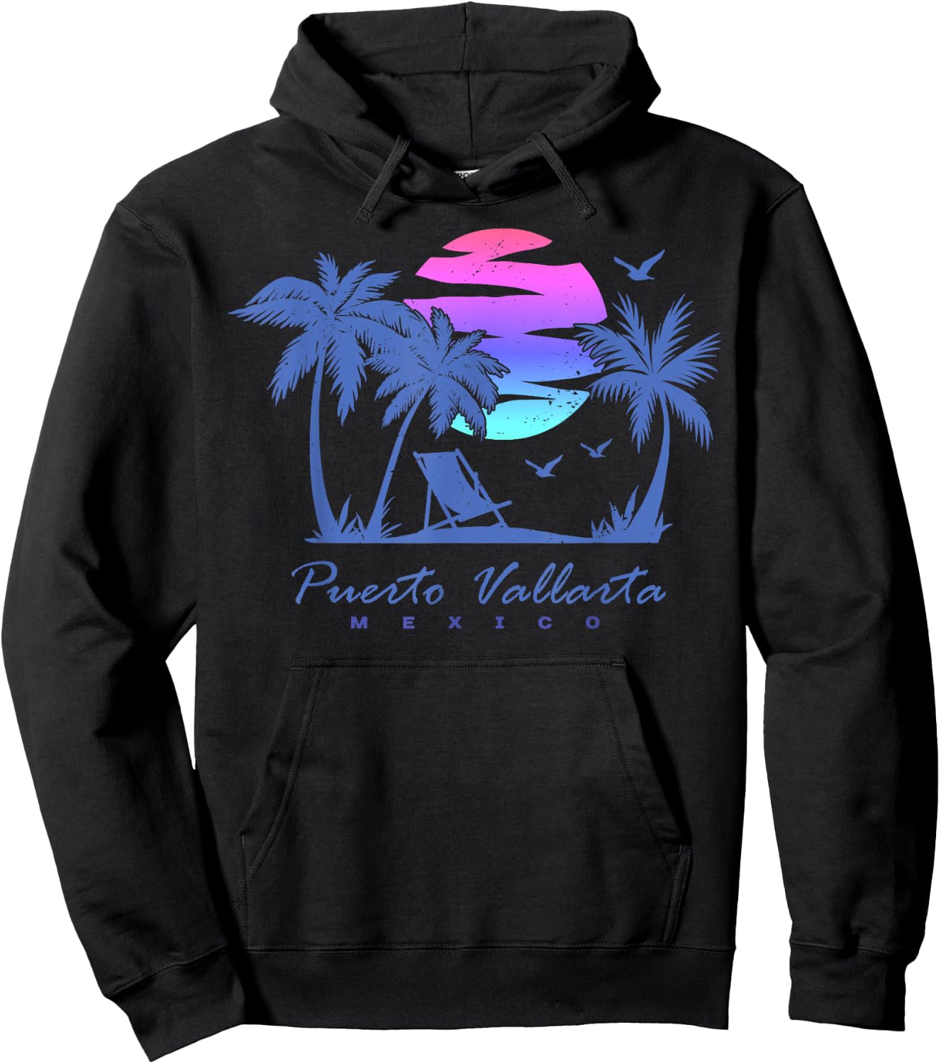 PUERTO VALLARTA Mexico Beach Vacation Retro Vintage Sunset Men Women Girls Kids Hoodie - Hoodie | Black