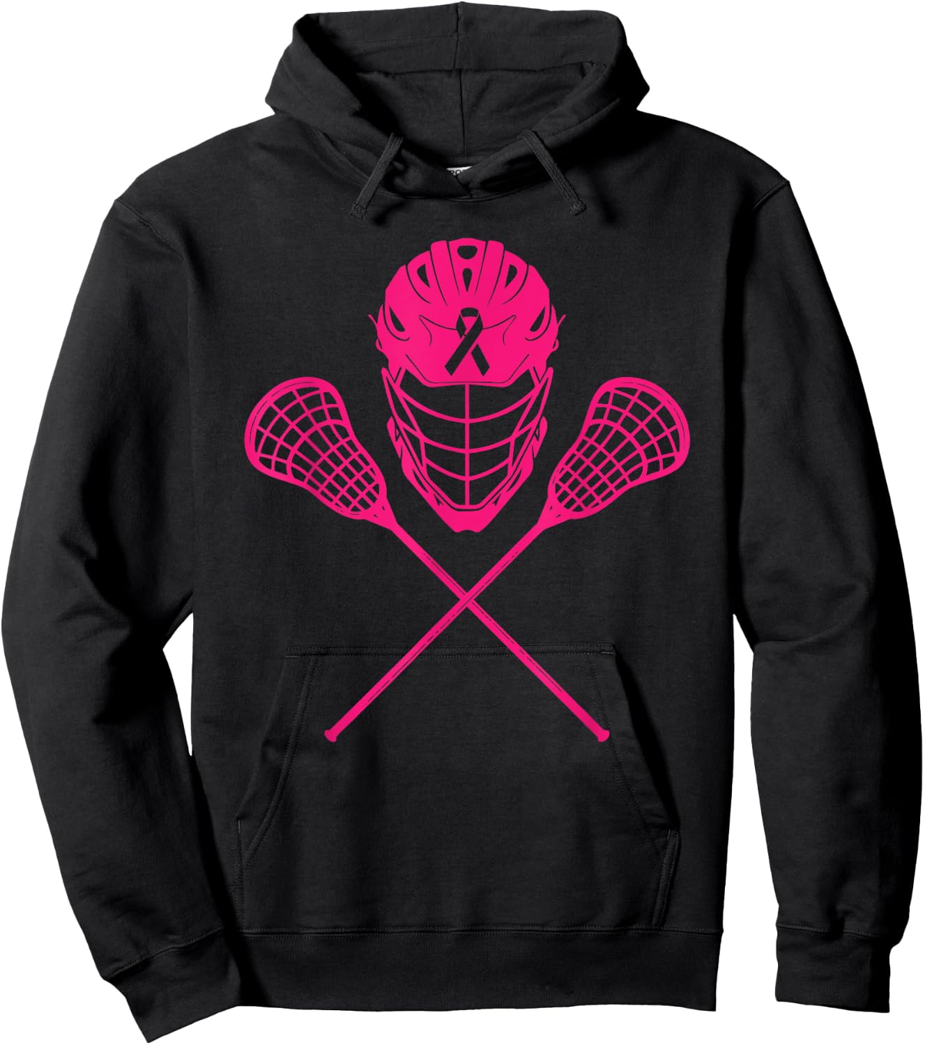 Lacrosse Stick Breast Cancer Awareness Cool Pink Ribbon Lax Hoodie - Hoodie | Black