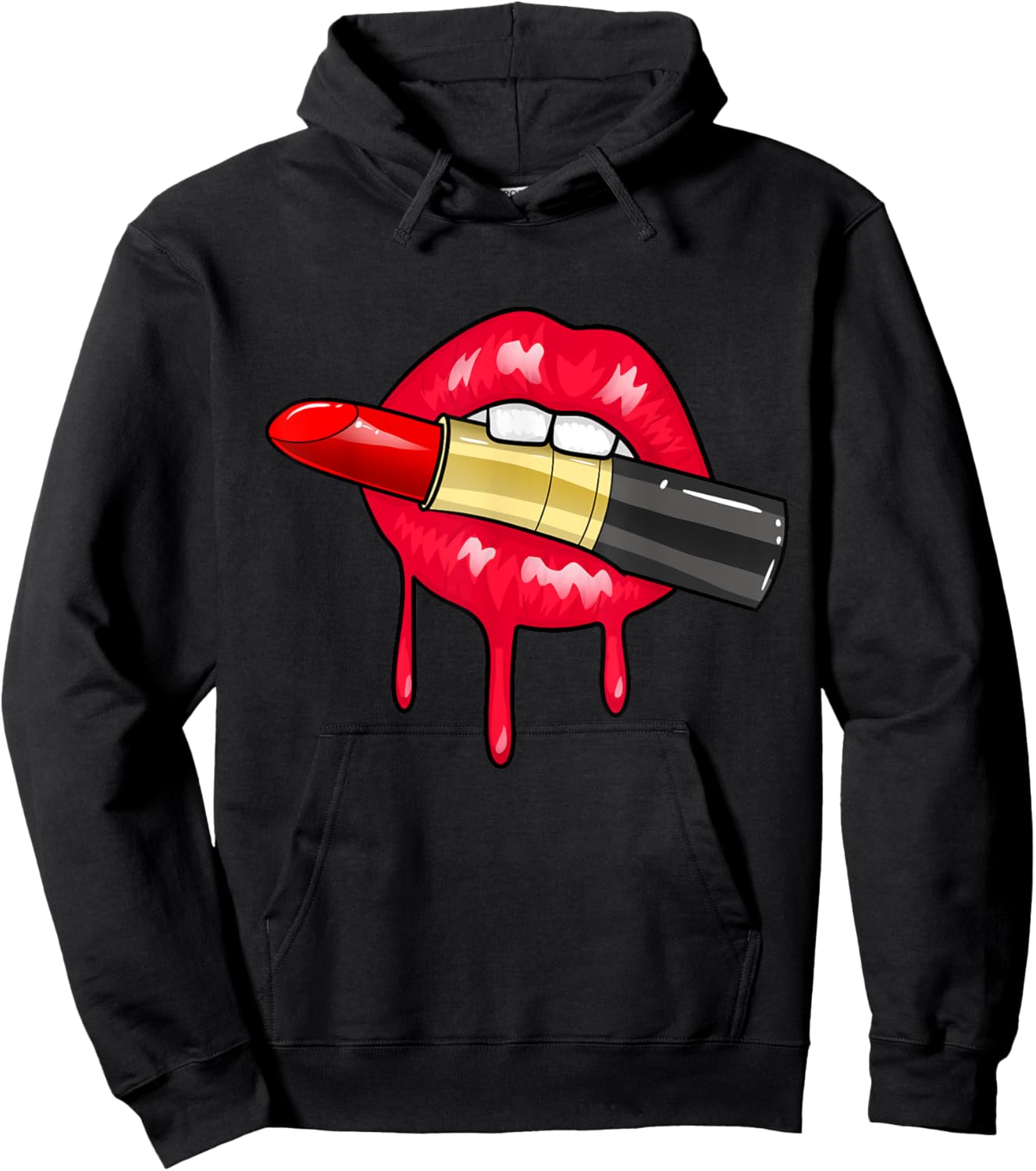 Women's Red Lipstick Juicy Sexy Lips Makeup Lip Color Hoodie - Hoodie | Black