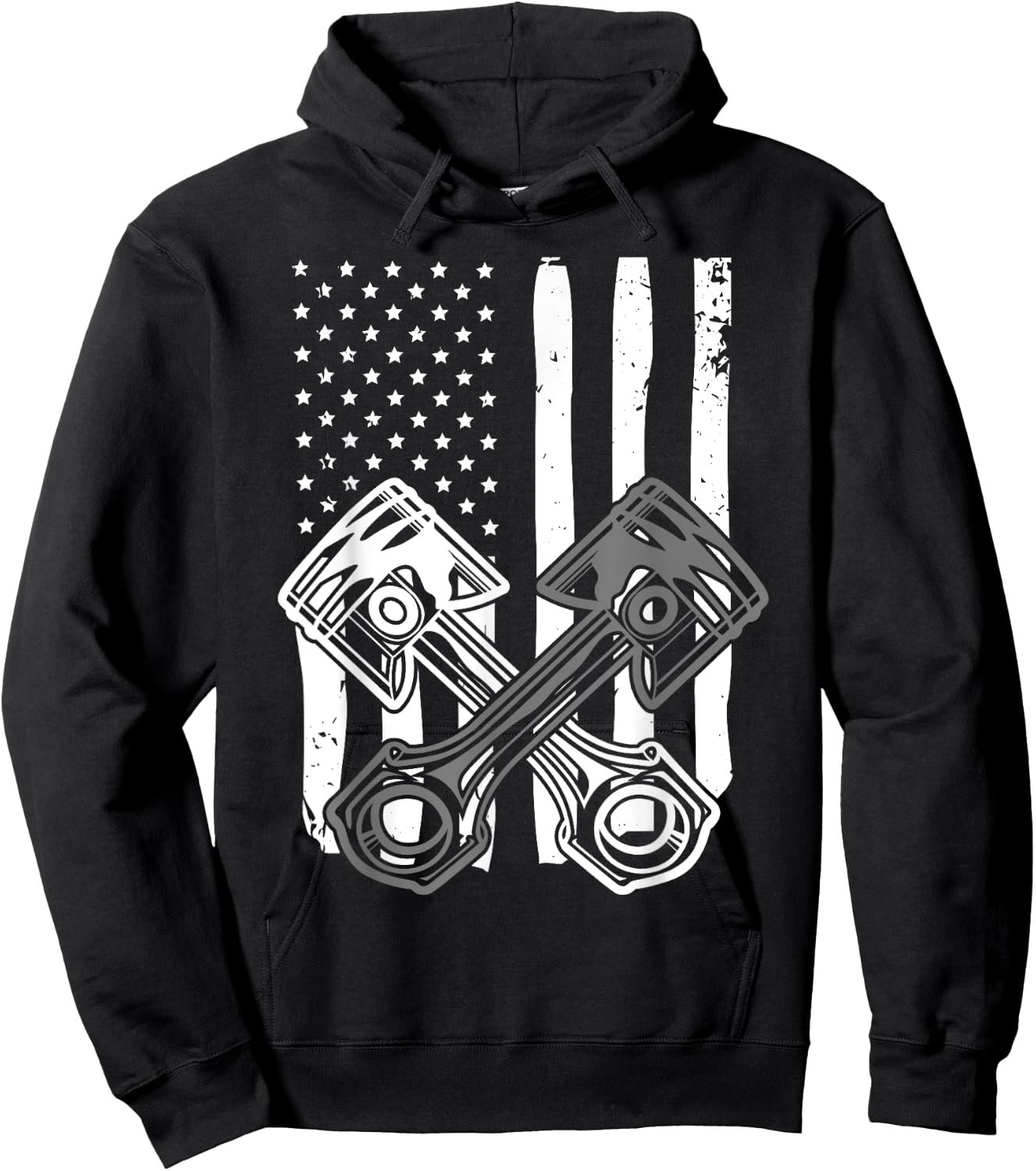 Vintage American Flag Piston Funny Muscle Car Mechanic Gift Hoodie - Hoodie | Black
